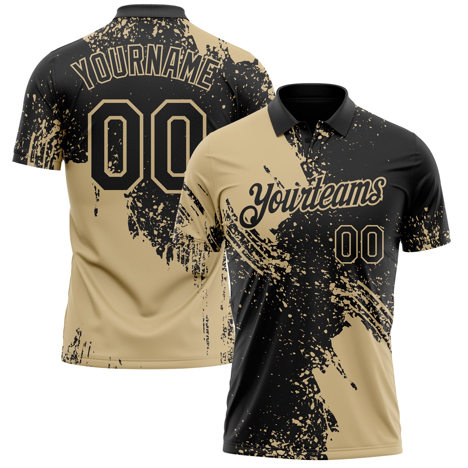 Custom Black-Vegas Gold Distressed Scratch Brush Stroke Performance Polo Shirt