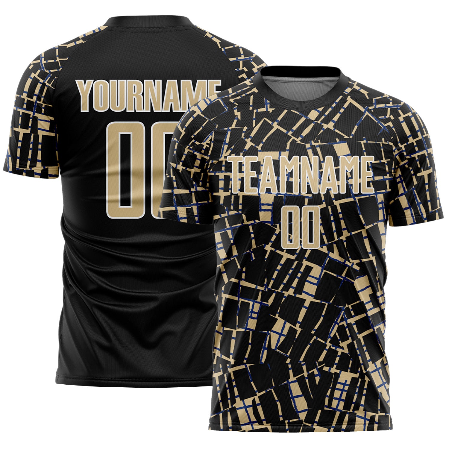 Custom Black Vegas Gold-White Abstract Line Sports Sublimation Soccer Uniform Jersey