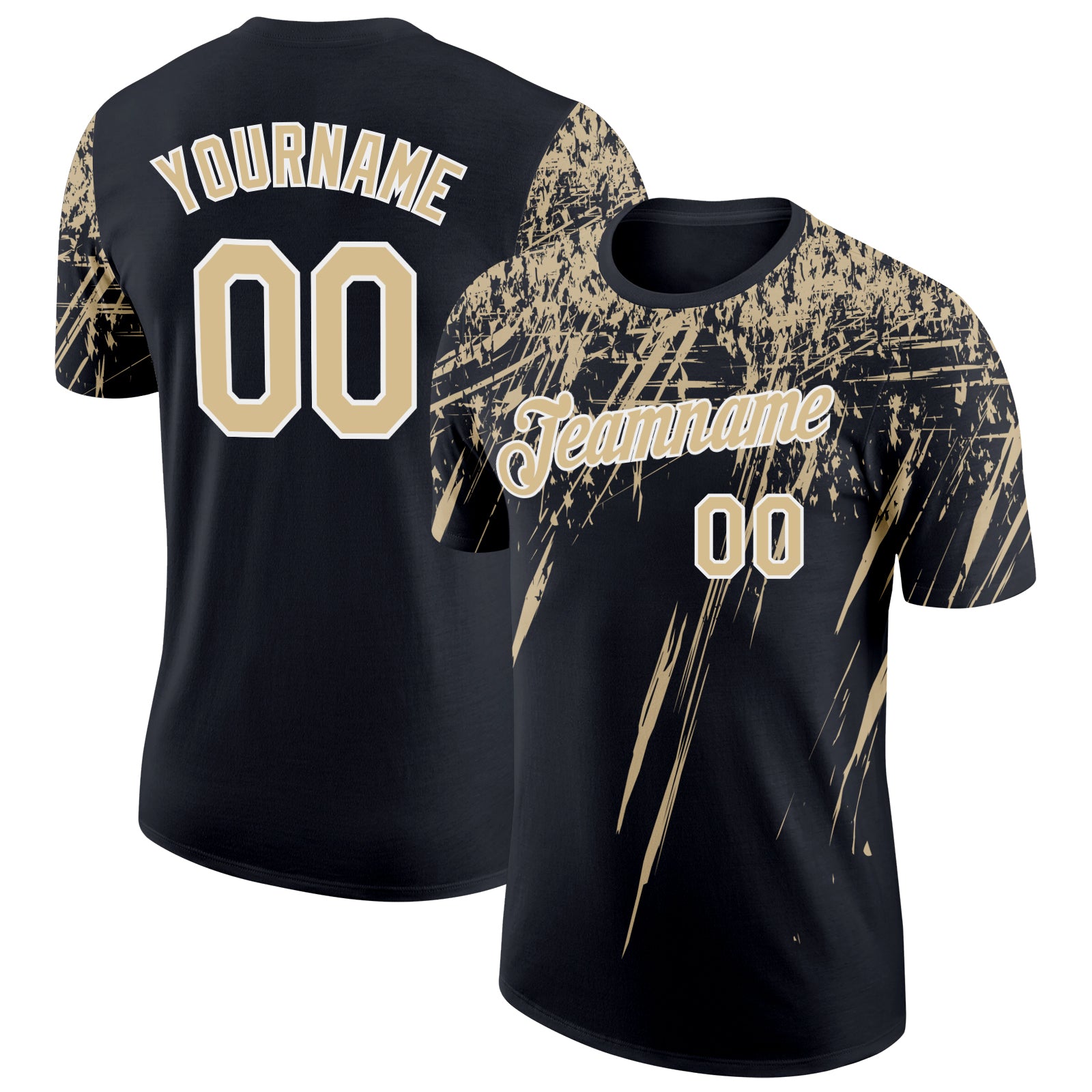 Custom Black Vegas Gold-White Distressed Scratch Brush Stroke Performance T-Shirt