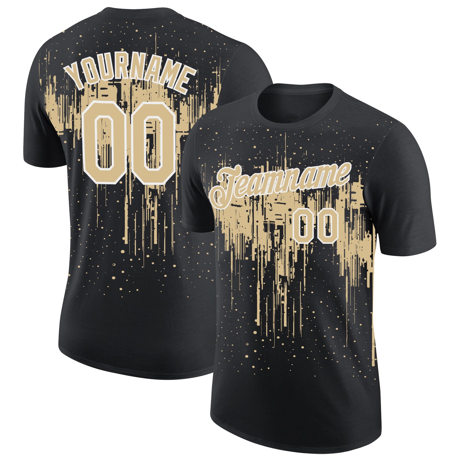 Custom Black Vegas Gold-White Dripping Splatter Paint Performance T-Shirt