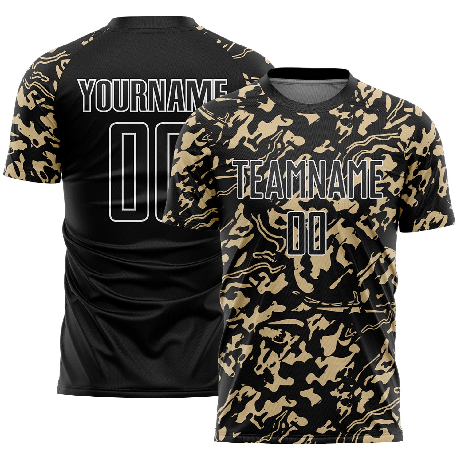 Custom Black Vegas Gold-White Liquid Fluid Pattern Sports Sublimation Soccer Uniform Jersey