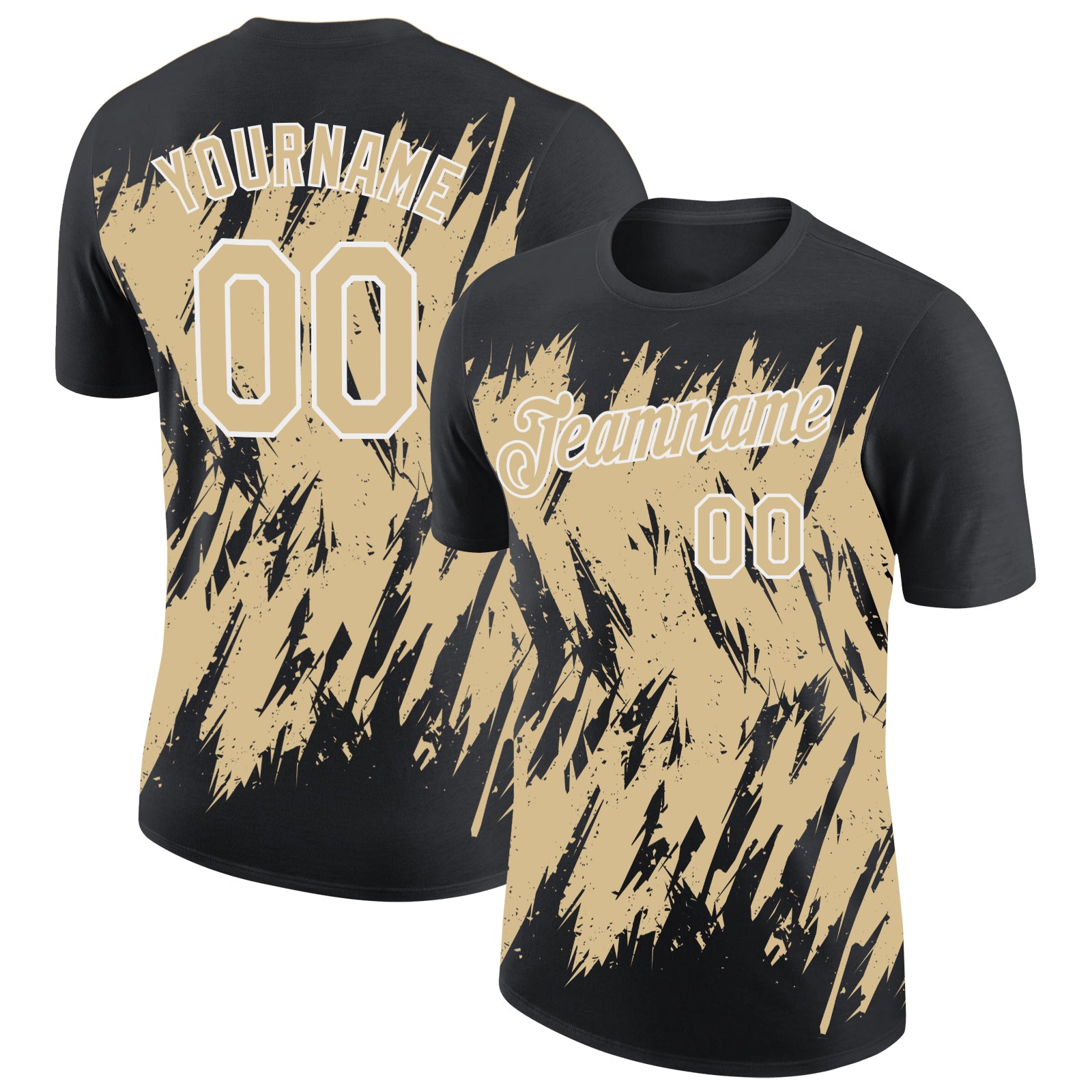 Custom Black Vegas Gold-White Torn Sharp Brush Stroke Splatter Performance T-Shirt