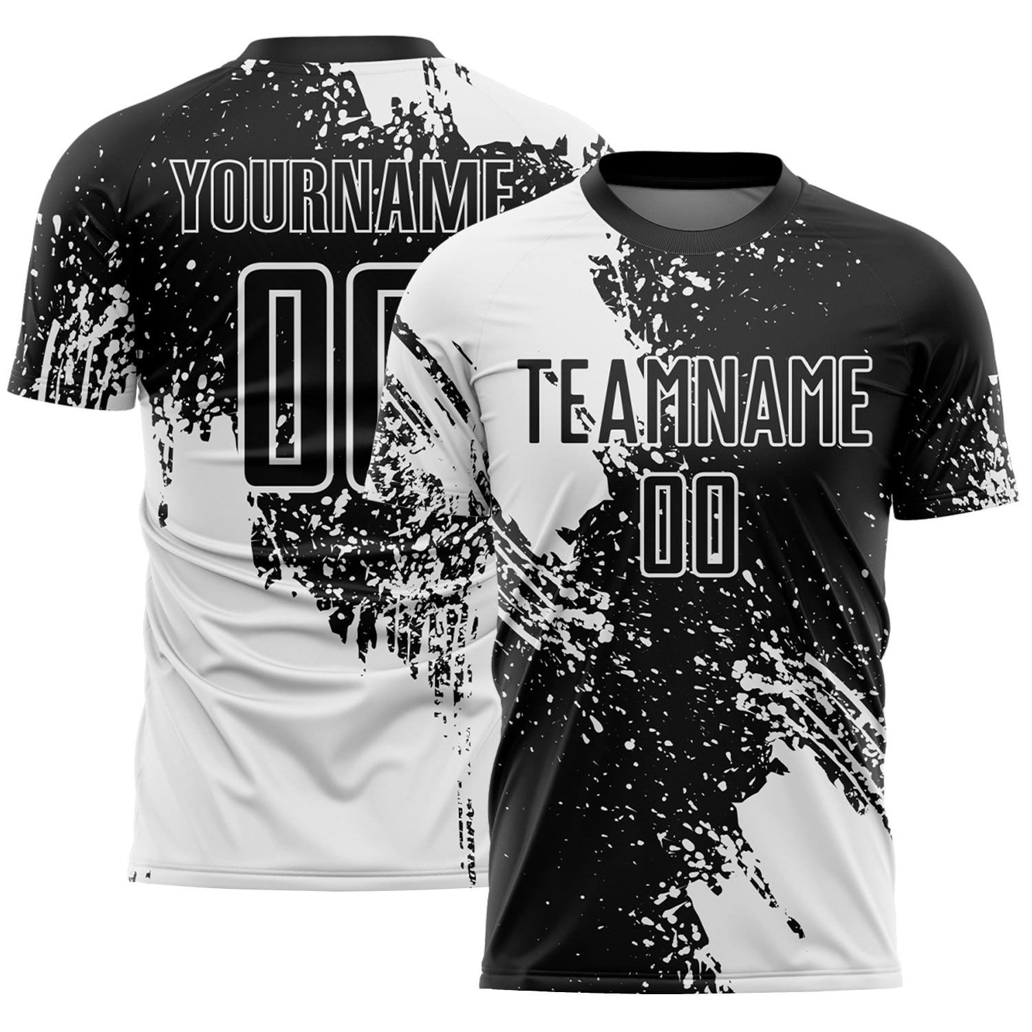 Custom Black White Abstract Brush Stroke Sports Sublimation Soccer Uniform Jersey