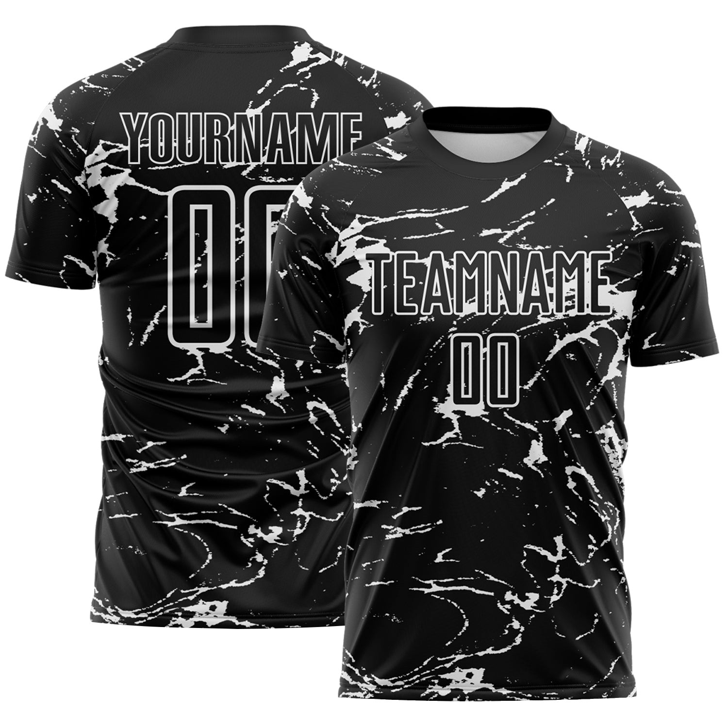 Custom Black-White Abstract Fluid Marble Sublimation Soccer Uniform Jersey