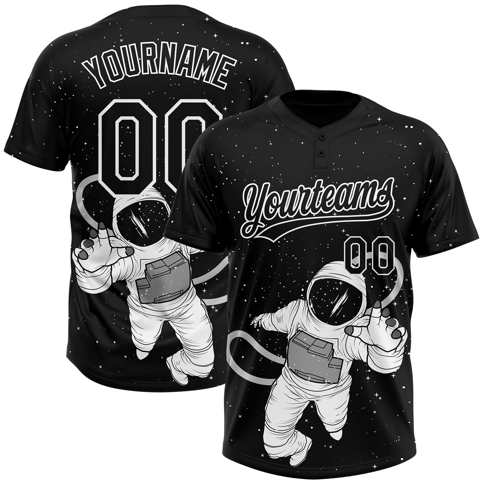 Custom Black White Astronaut 3D Pattern Design Two-Button Unisex Softball Jersey