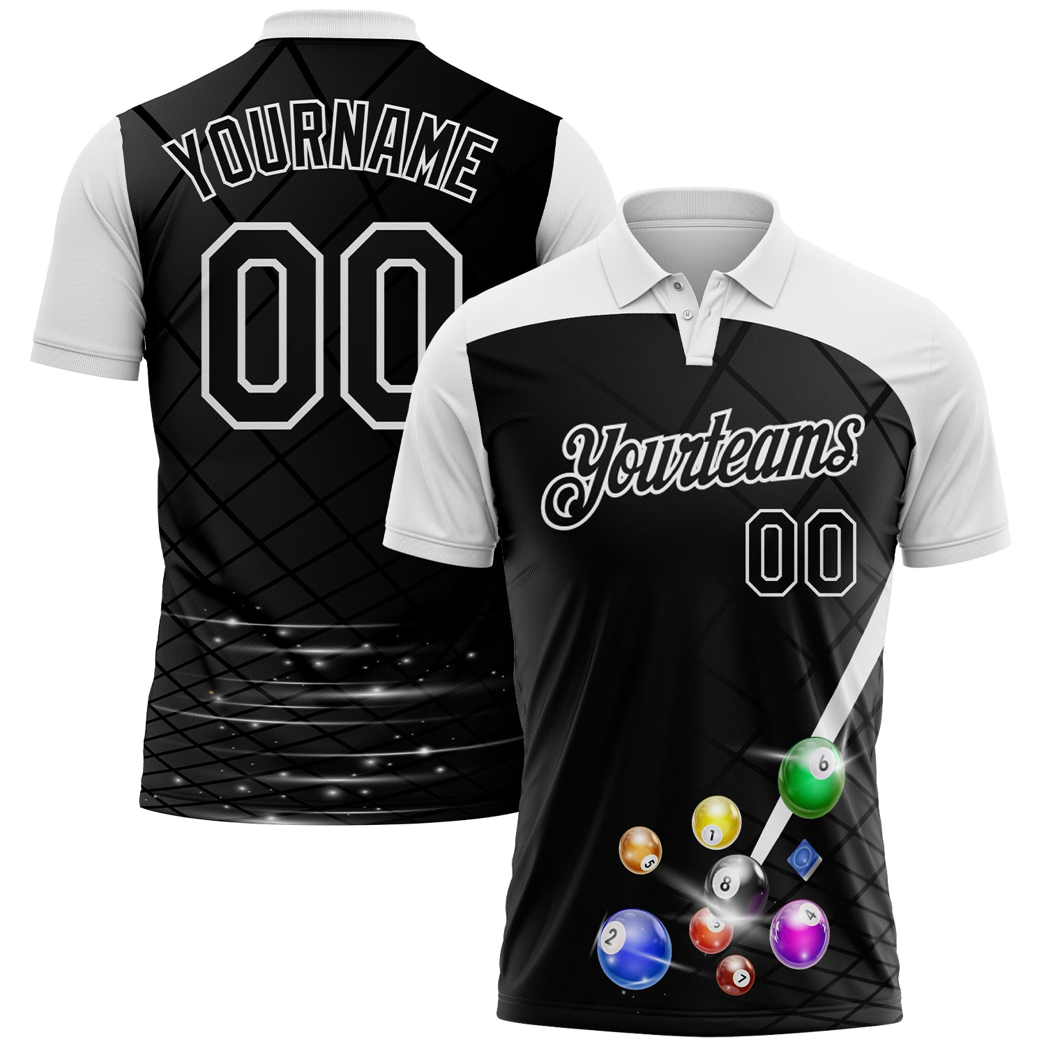 Custom Black-White Billiard Balls Performance Polo Shirt