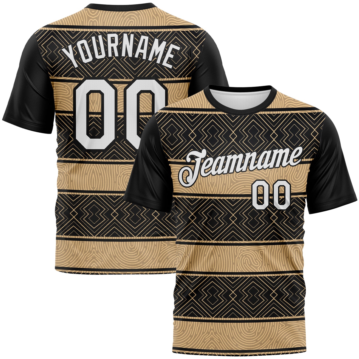 Custom Black White-City Cream 3D Pattern Tribal Geometric Horizontal Stripe Performance T-Shirt