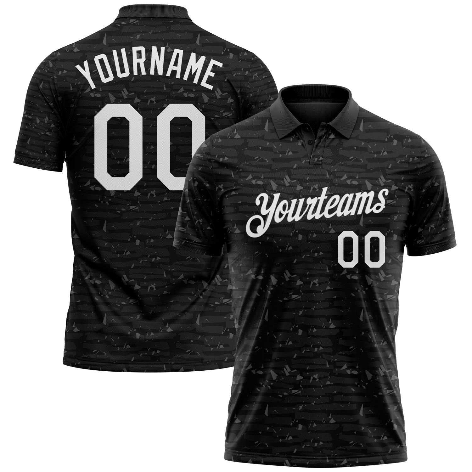 Custom Black-White Distressed Fragment Brush Stroke Performance Polo Shirt