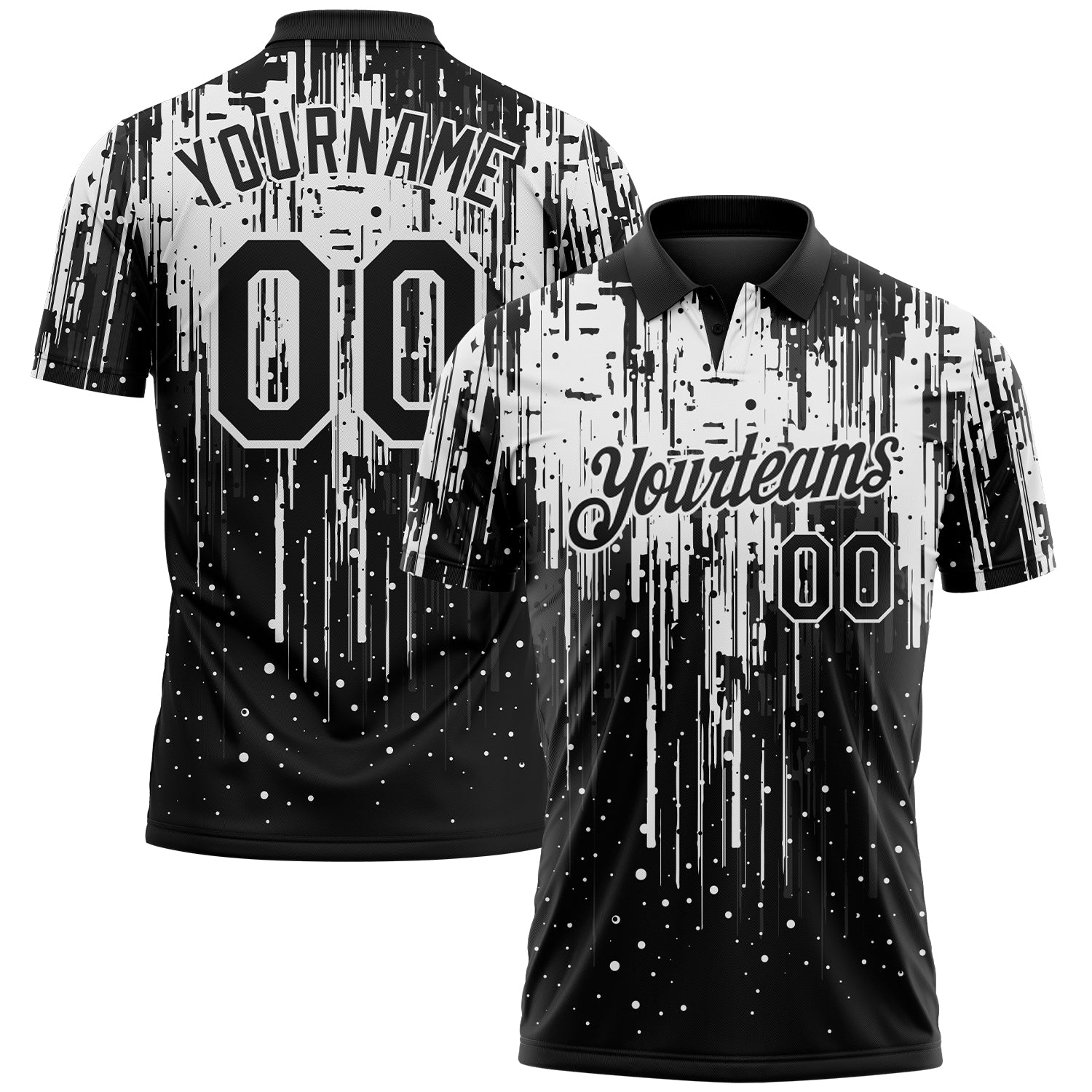 Custom Black-White Dripping Splatter Paint Performance Polo Shirt