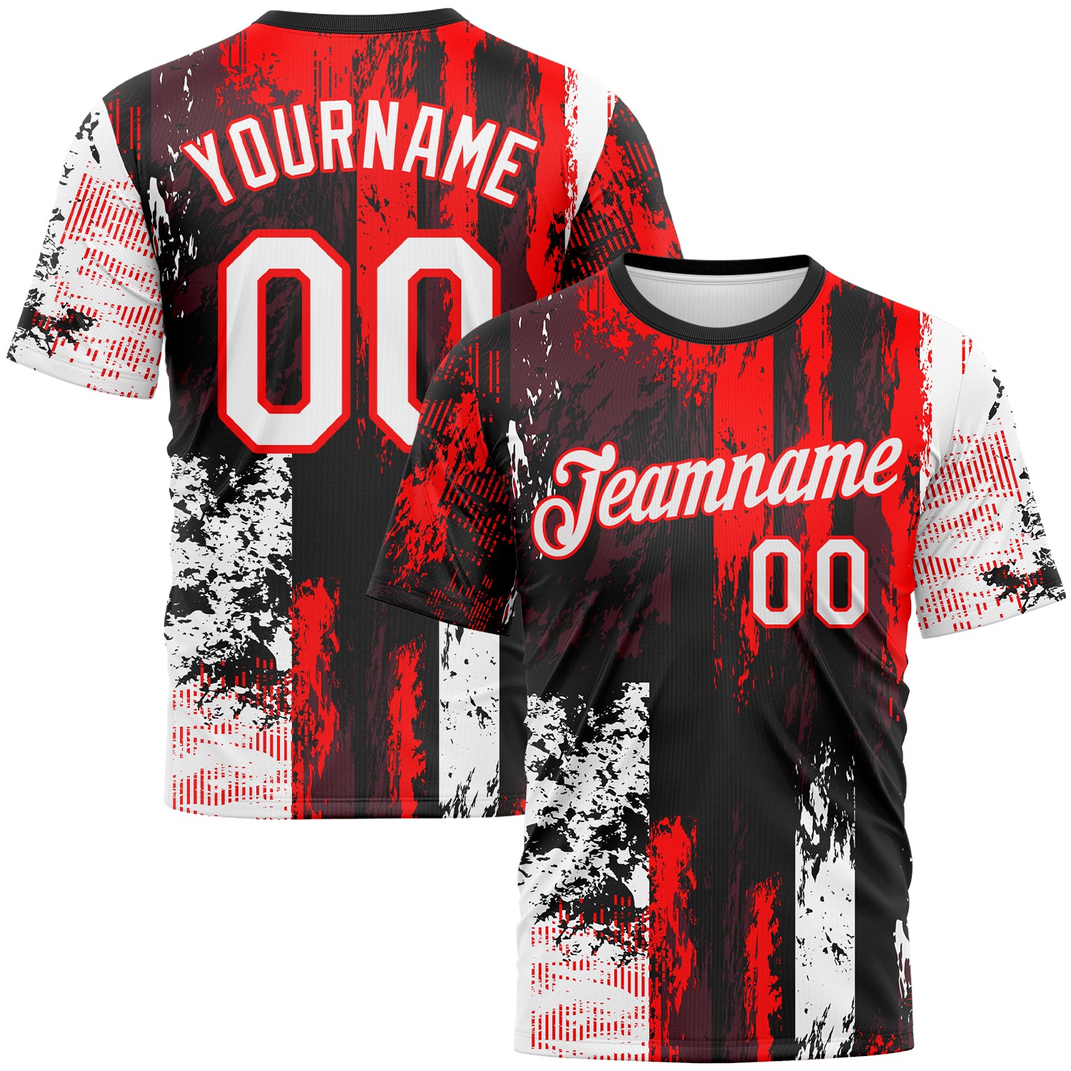 Custom Black White-Fire Red 3D Pattern Concept Grunge Fantasy Performance T-Shirt