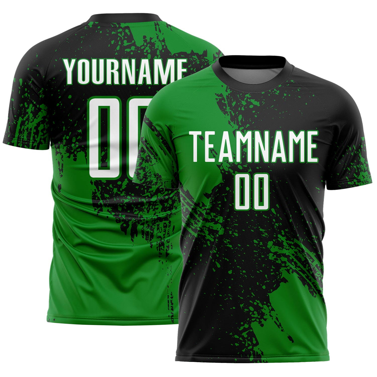 Custom Black White-Grass Green Abstract Brush Stroke Sports Sublimation Soccer Uniform Jersey