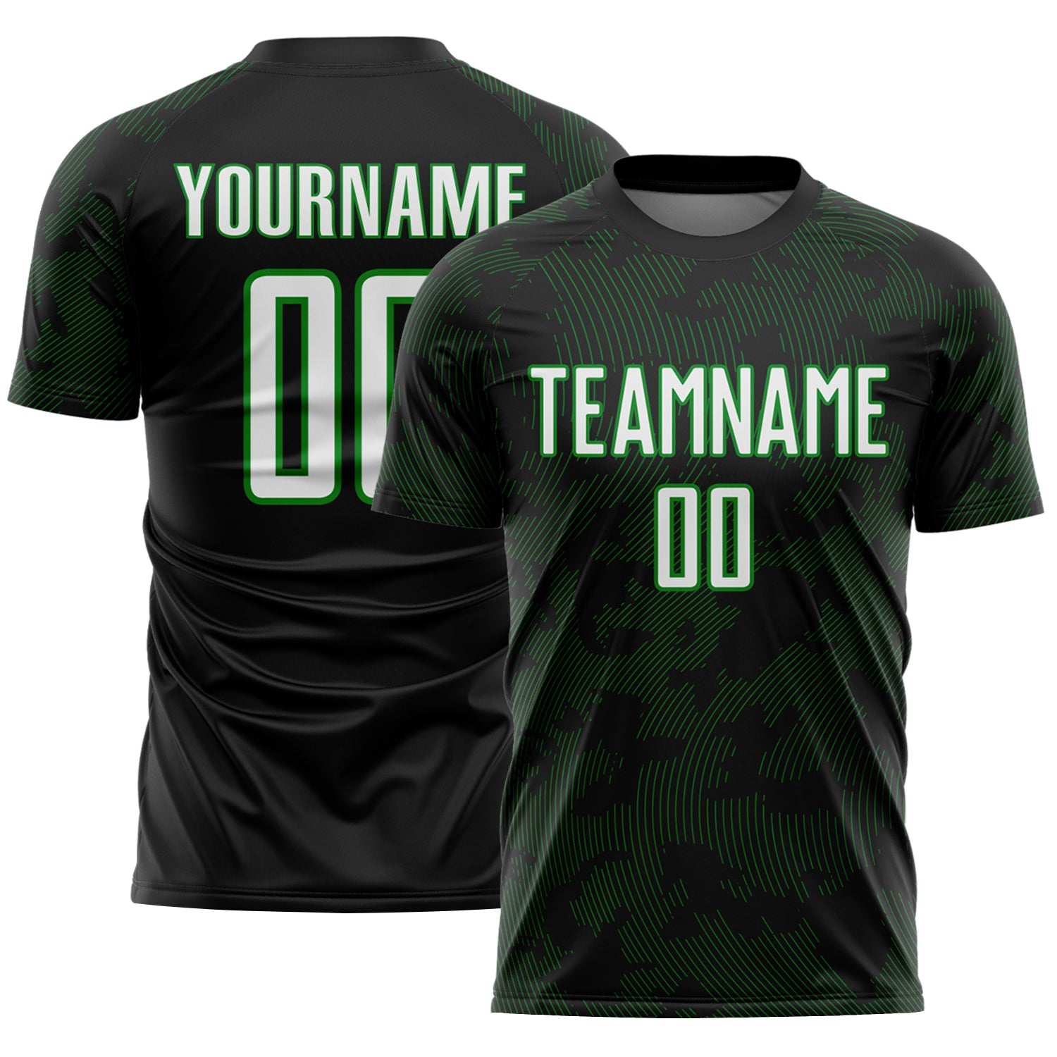 Custom Black White-Grass Green Curve Lines Sublimation Soccer Uniform Jersey