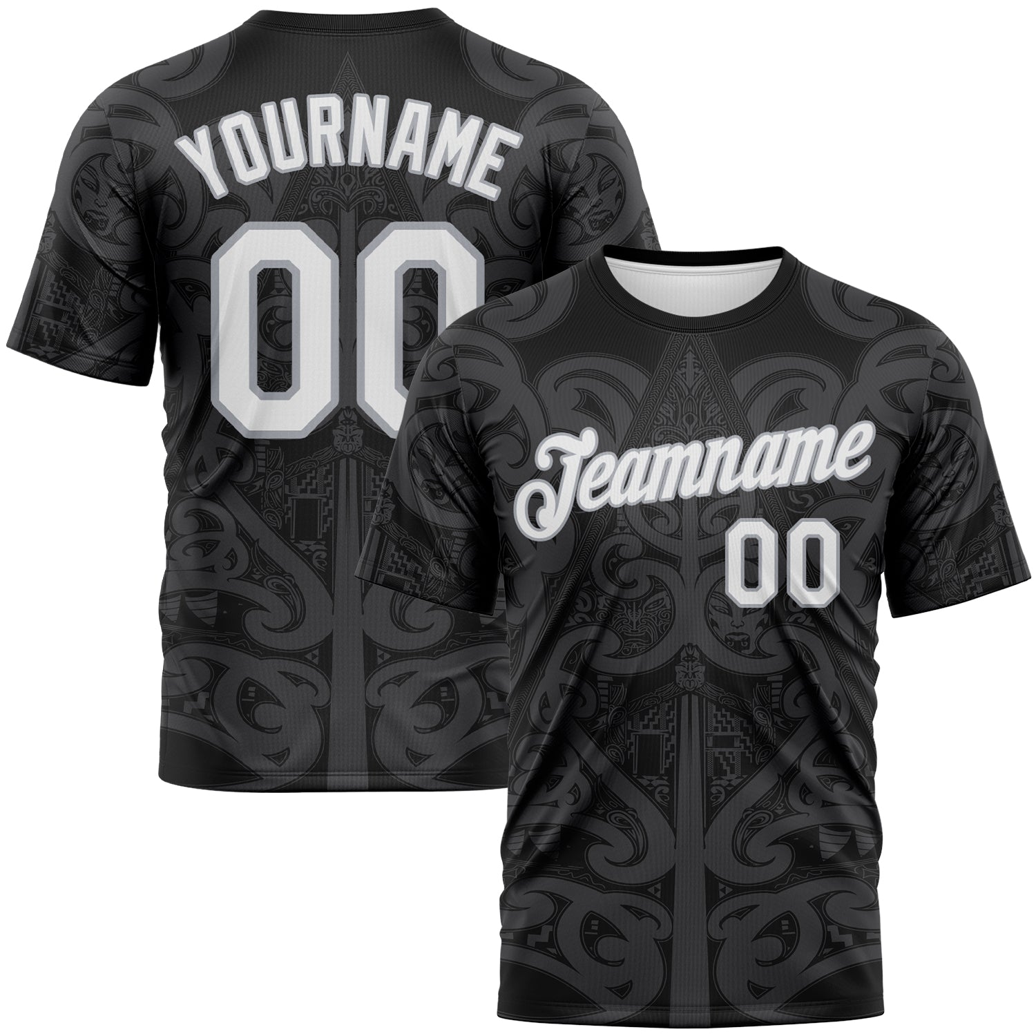 Custom Black White-Gray 3D Pattern Maori Tribal Tattoo Performance T-Shirt