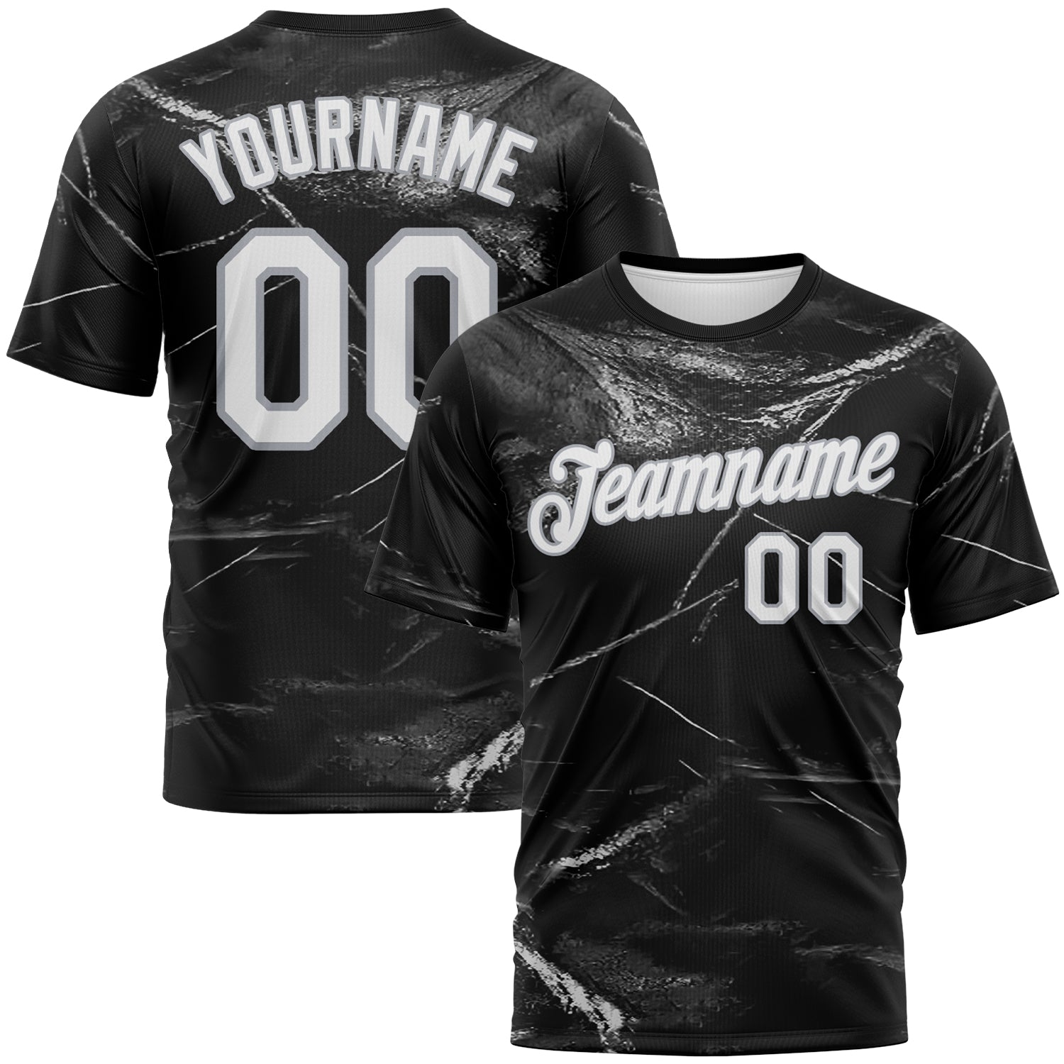Custom Black White-Gray 3D Pattern Marble Texture Performance T-Shirt