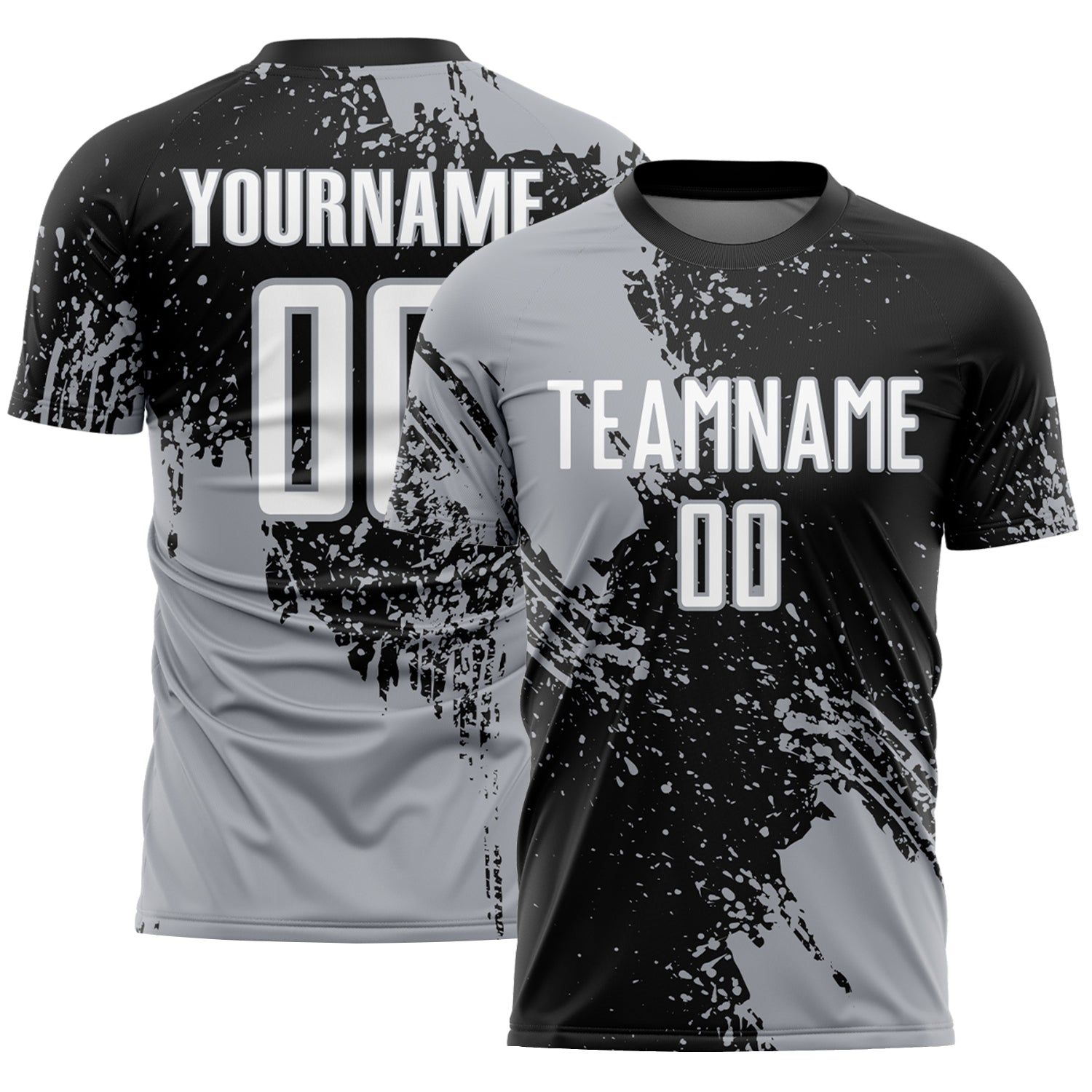 Custom Black White-Gray Abstract Brush Stroke Sports Sublimation Soccer Uniform Jersey