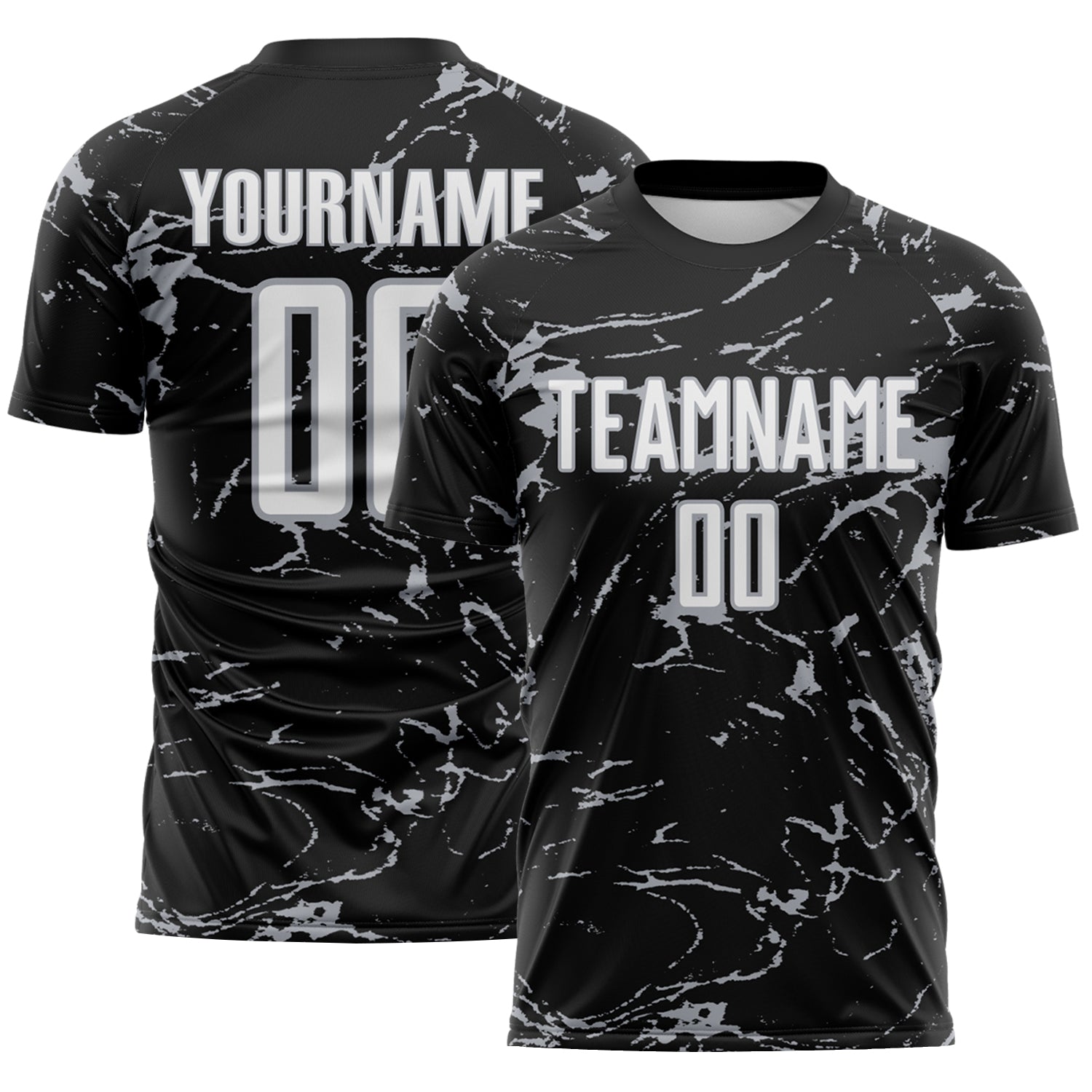 Custom Black White-Gray Abstract Fluid Marble Sublimation Soccer Uniform Jersey