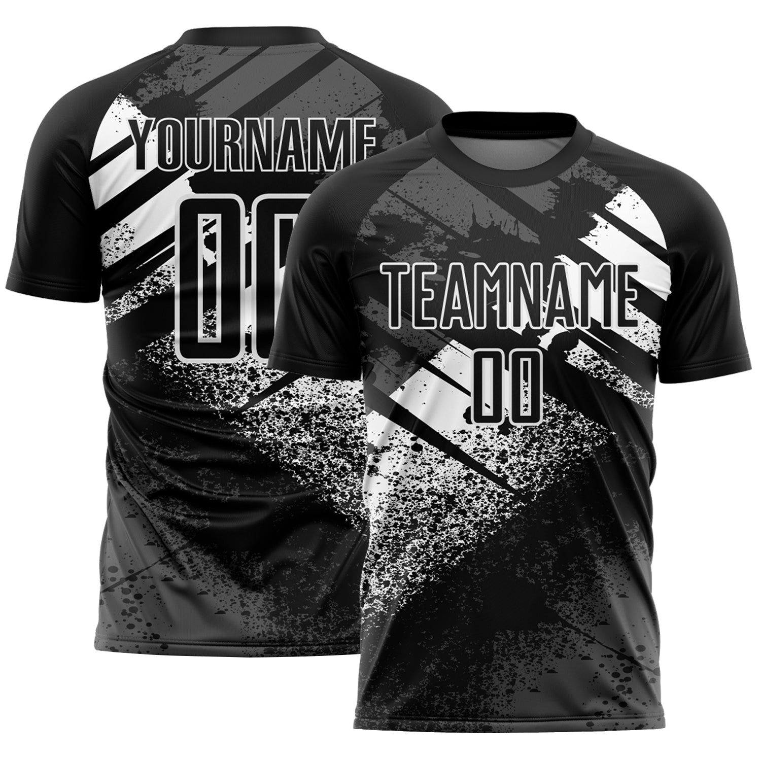 Custom Black-White Grunge Splatter Brush Stroke Sublimation Soccer Uniform Jersey