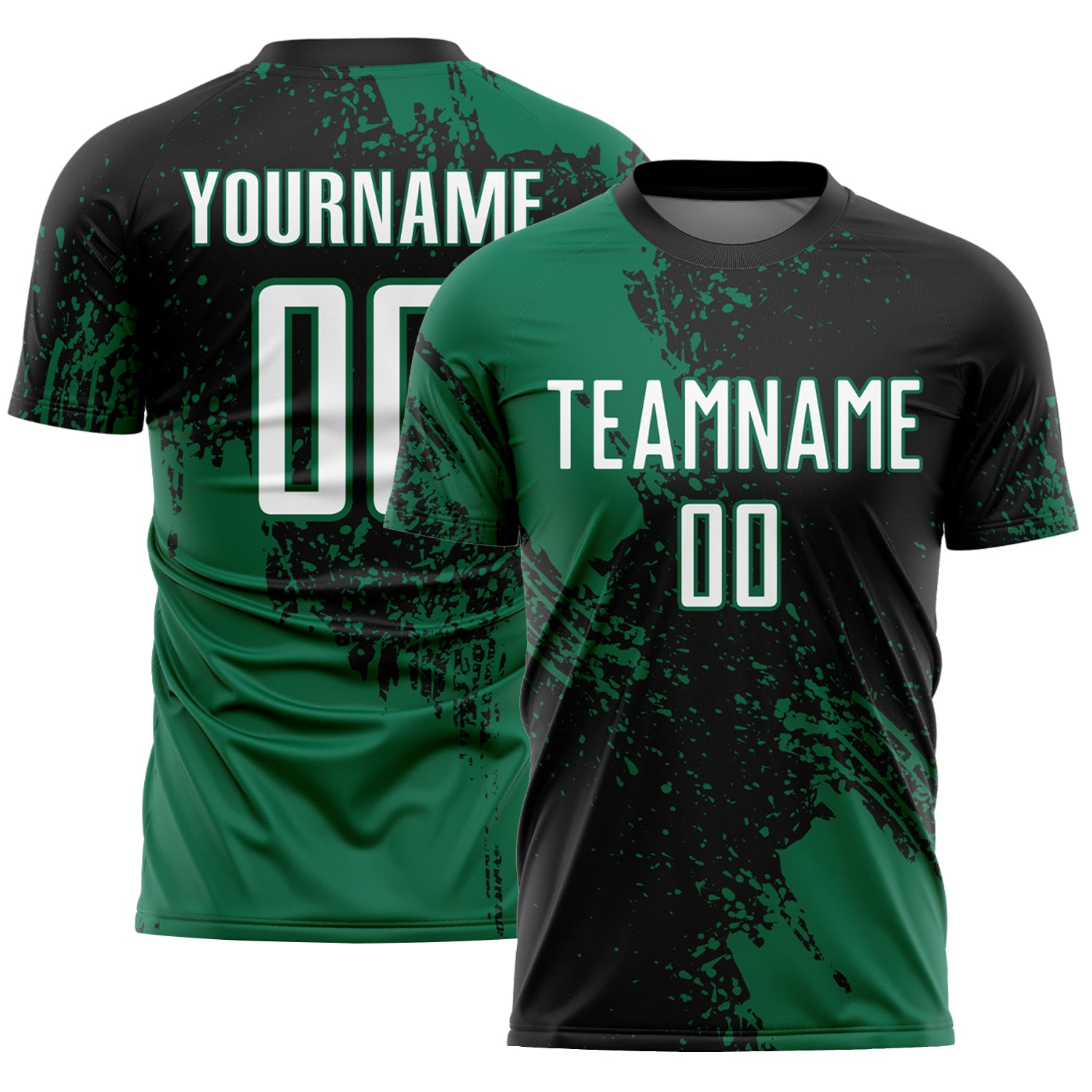 Custom Black White-Kelly Green Abstract Brush Stroke Sports Sublimation Soccer Uniform Jersey