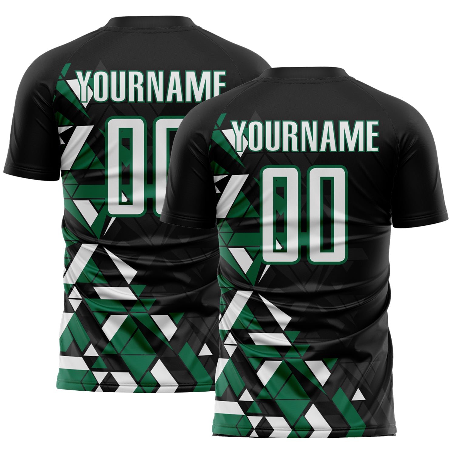 Custom Black White-Kelly Green Geometric Grid Gradient Sublimation Soccer Uniform Jersey