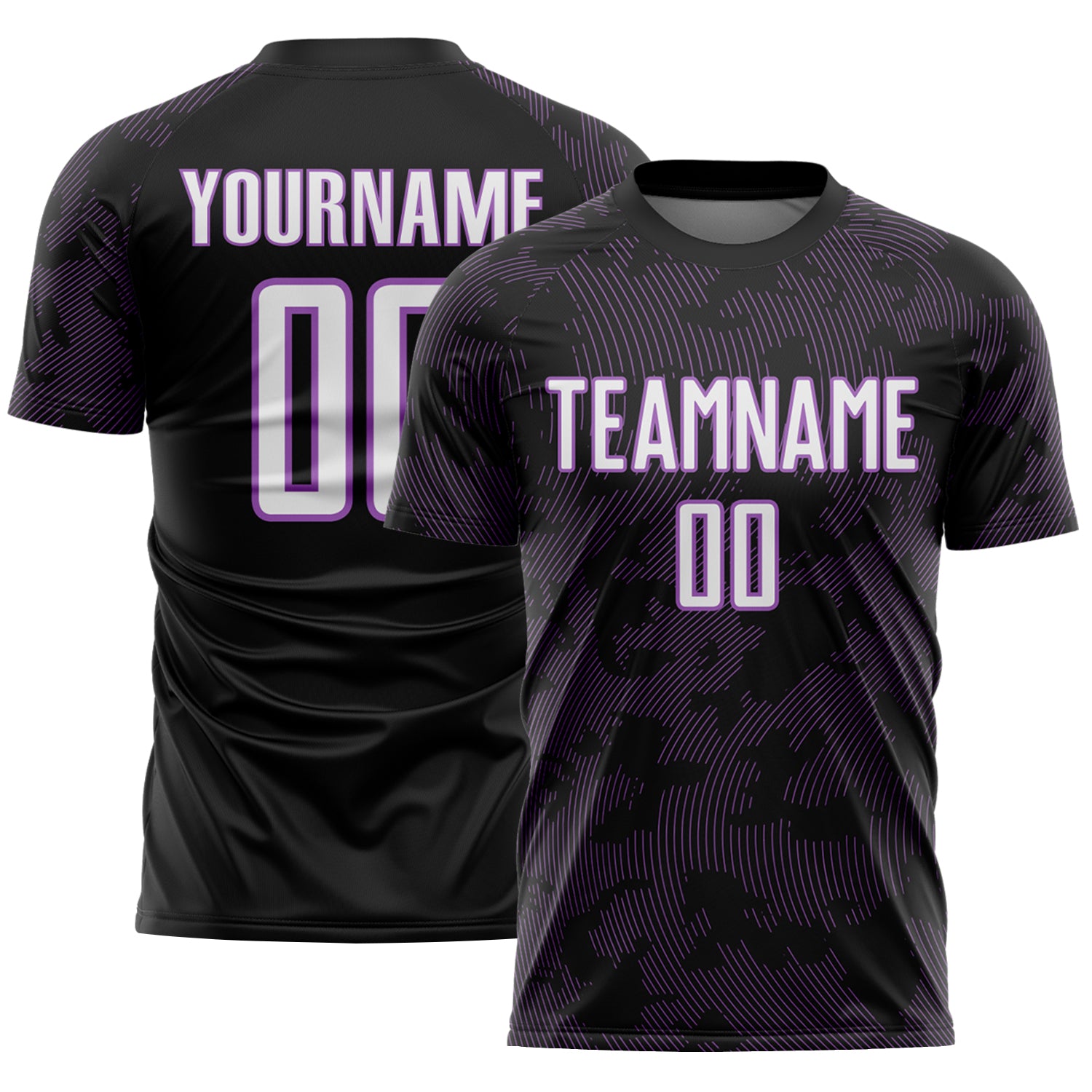 Custom Black White-Medium Purple Curve Lines Sublimation Soccer Uniform Jersey