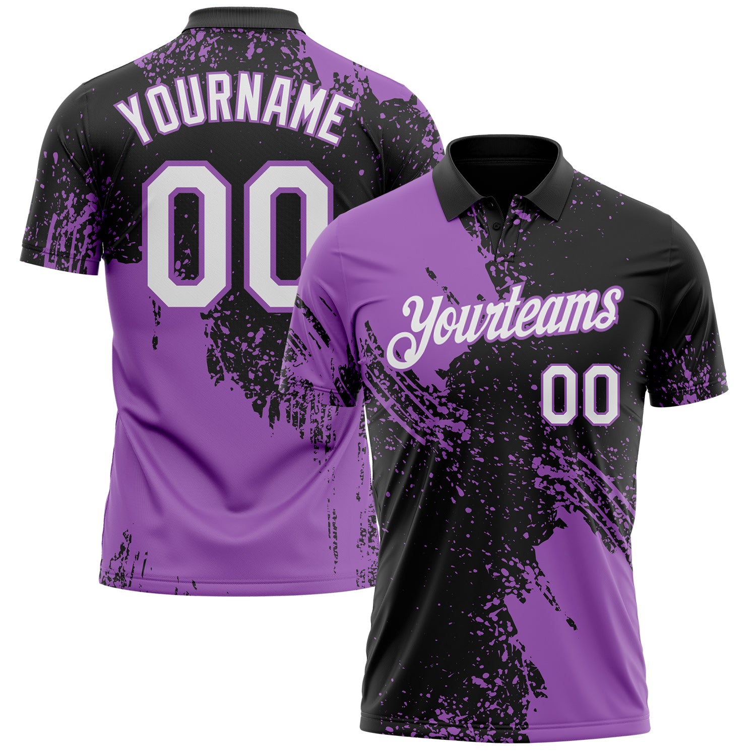 Custom Black White-Medium Purple Distressed Scratch Brush Stroke Performance Polo Shirt