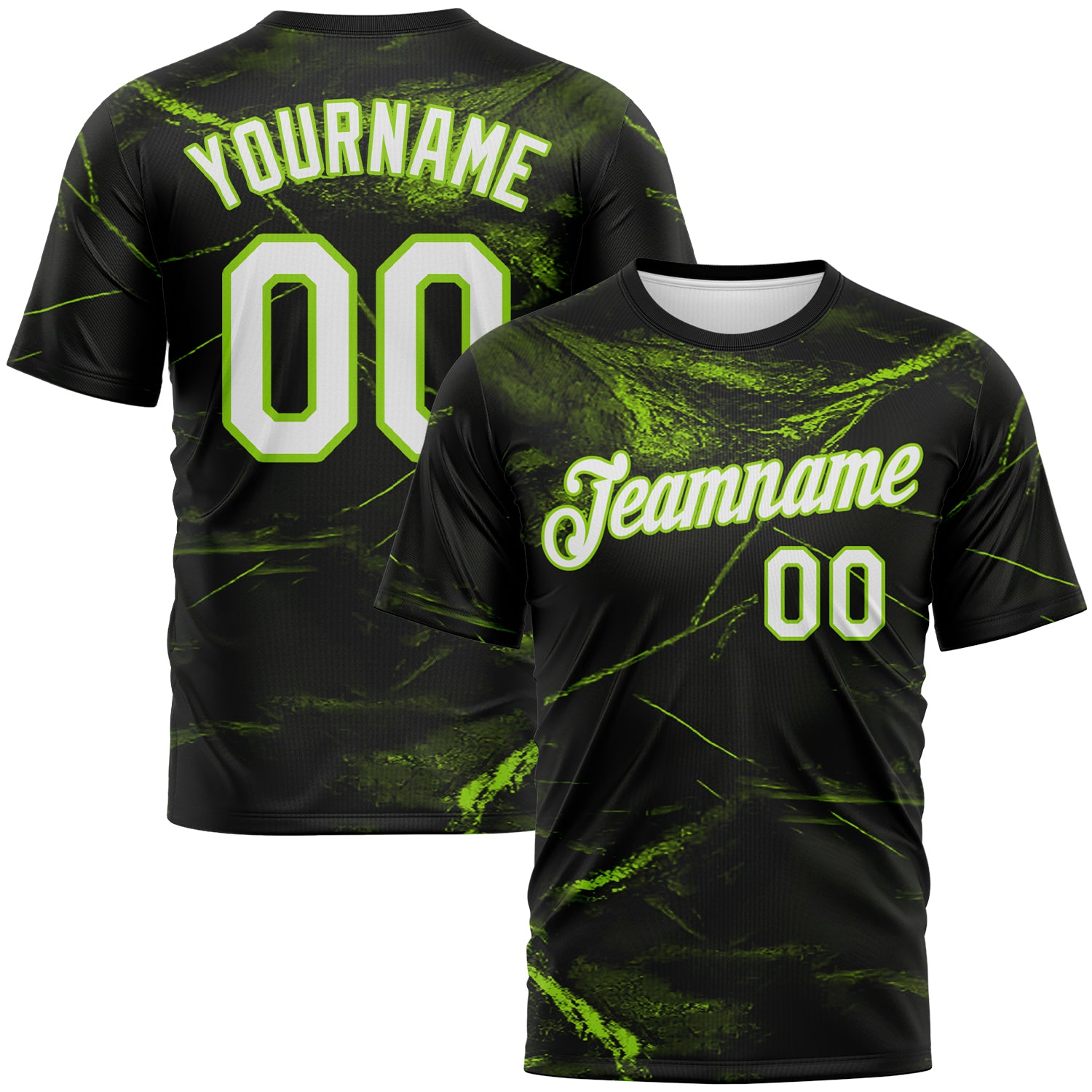 Custom Black White-Neon Green 3D Pattern Marble Texture Performance T-Shirt