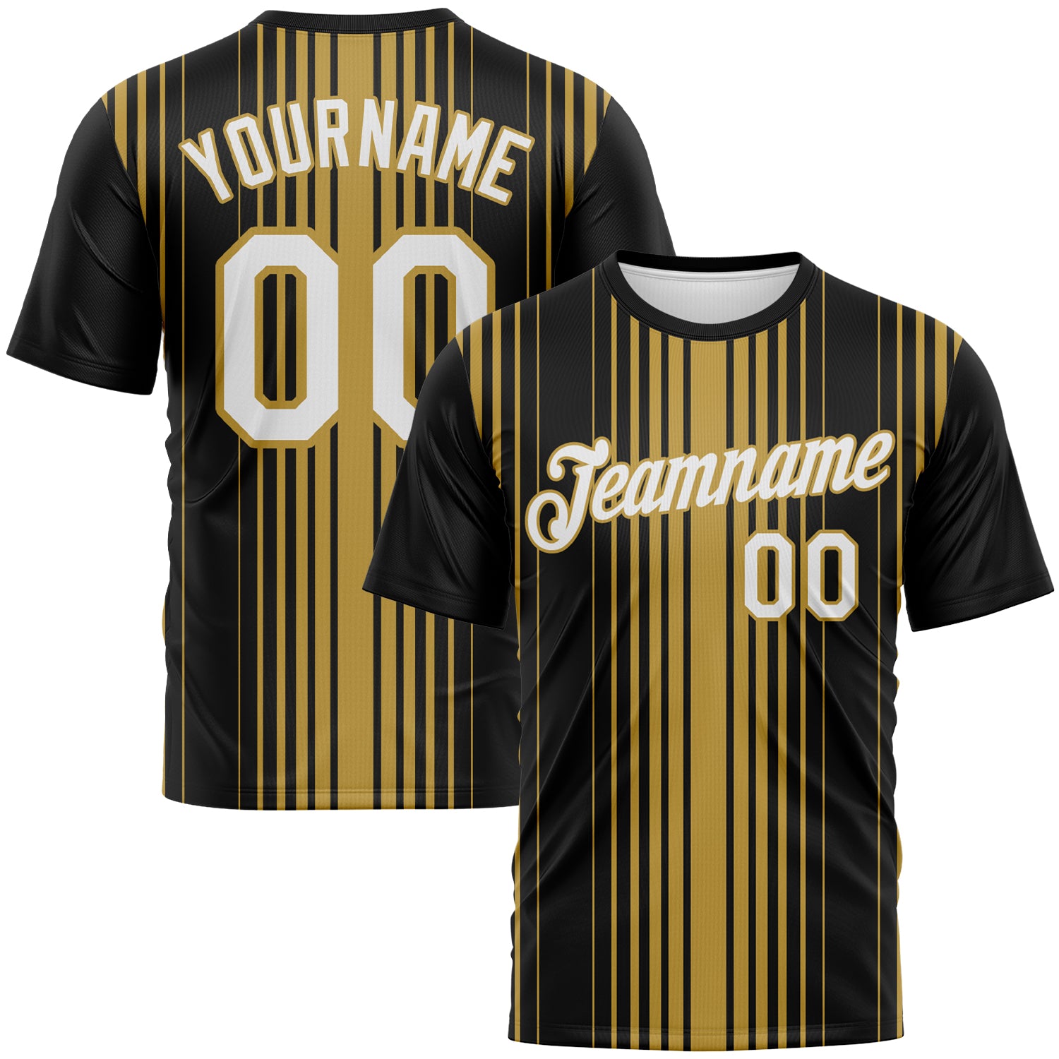 Custom Black White-Old Gold 3D Pattern Vertical Stripe Classic Performance T-Shirt