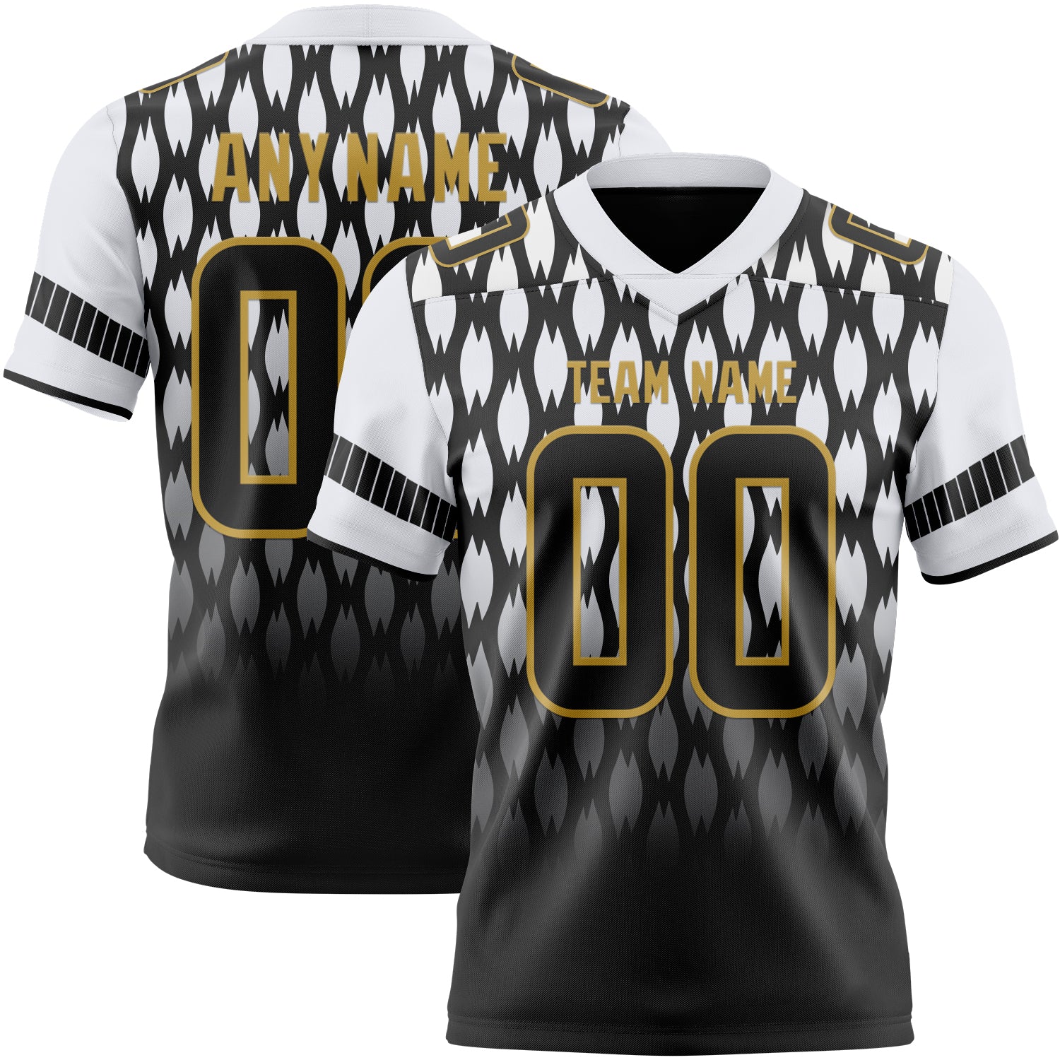 Custom Black White-Old Gold Authentic Geometric Pixel Grid Fade Football Jersey