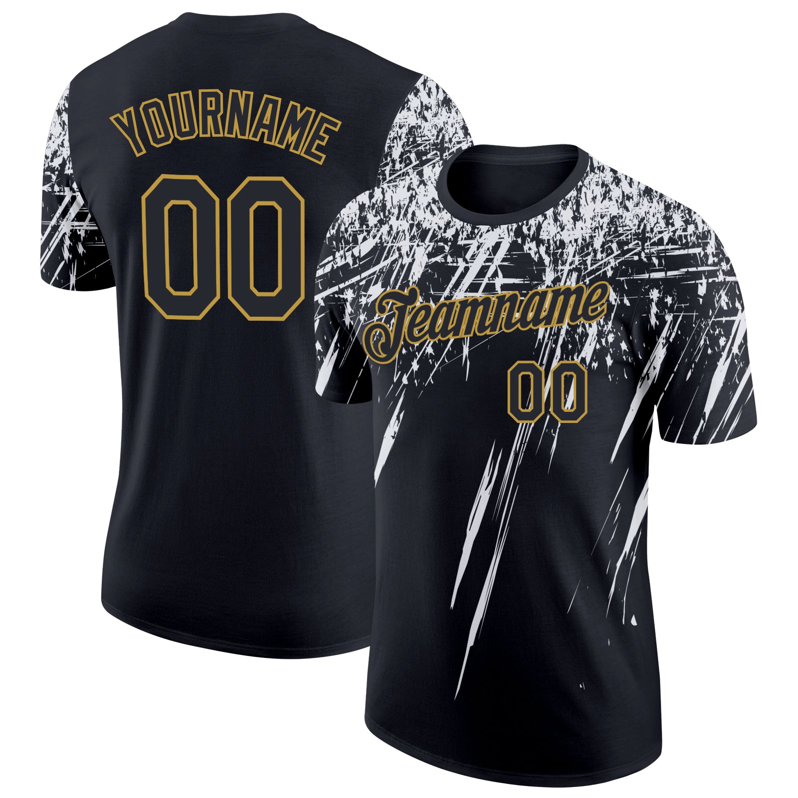 Custom Black White-Old Gold Distressed Scratch Brush Stroke Performance T-Shirt