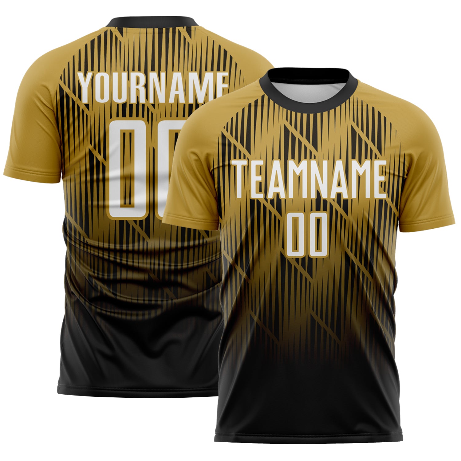 Custom Black White-Old Gold Spiked Sharp Lines Gradient Sublimation Soccer Uniform Jersey