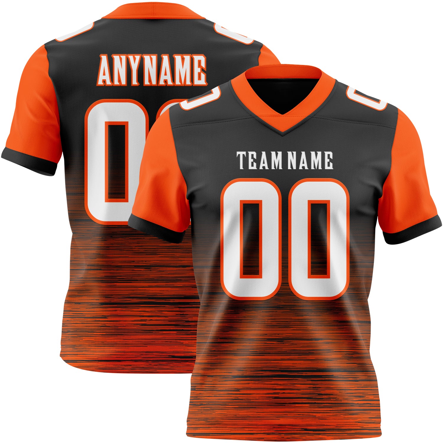Custom Black White-Orange Authentic Fluid Scratch Waves Football Jersey