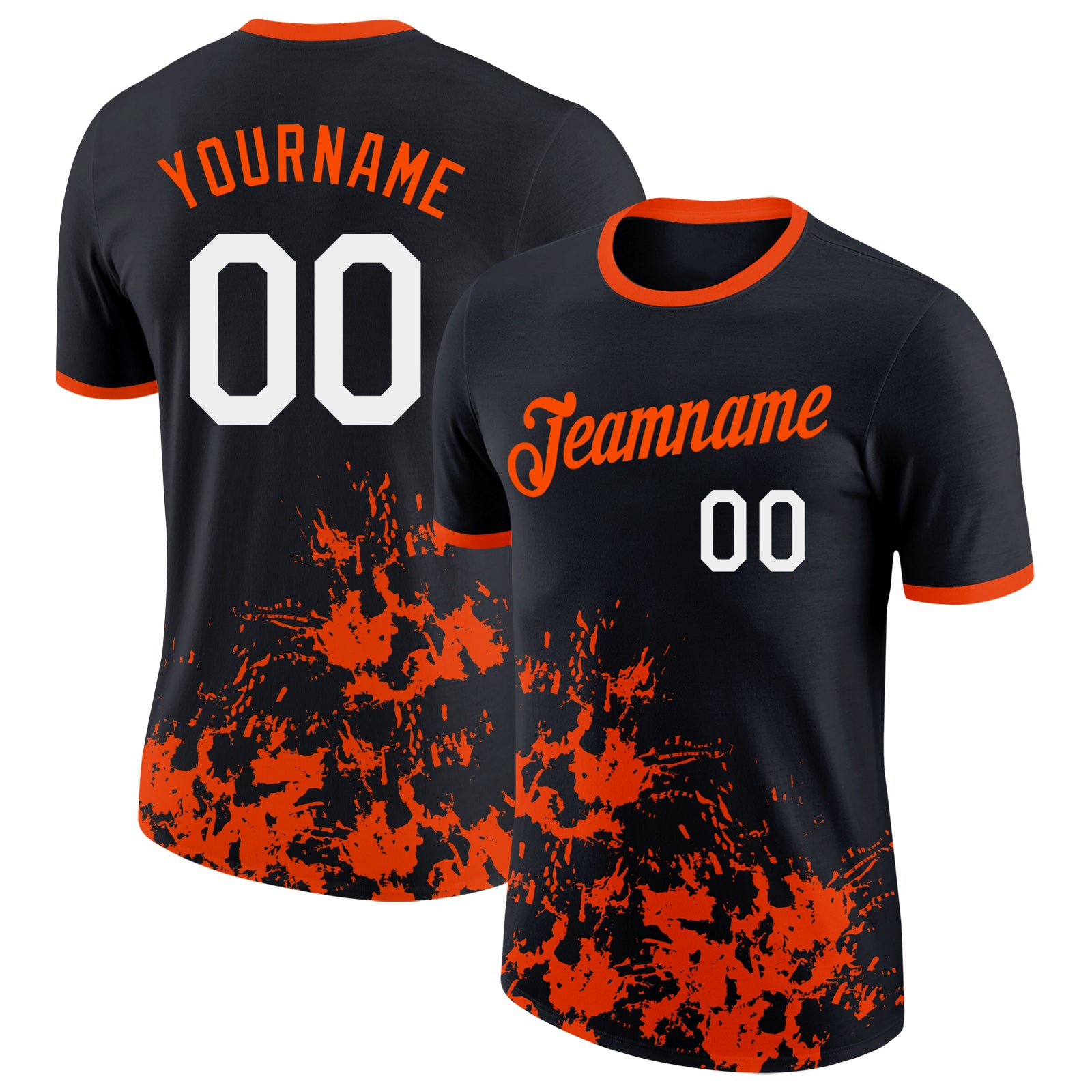 Custom Black White-Orange Brush Stroke Splatter Performance T-Shirt