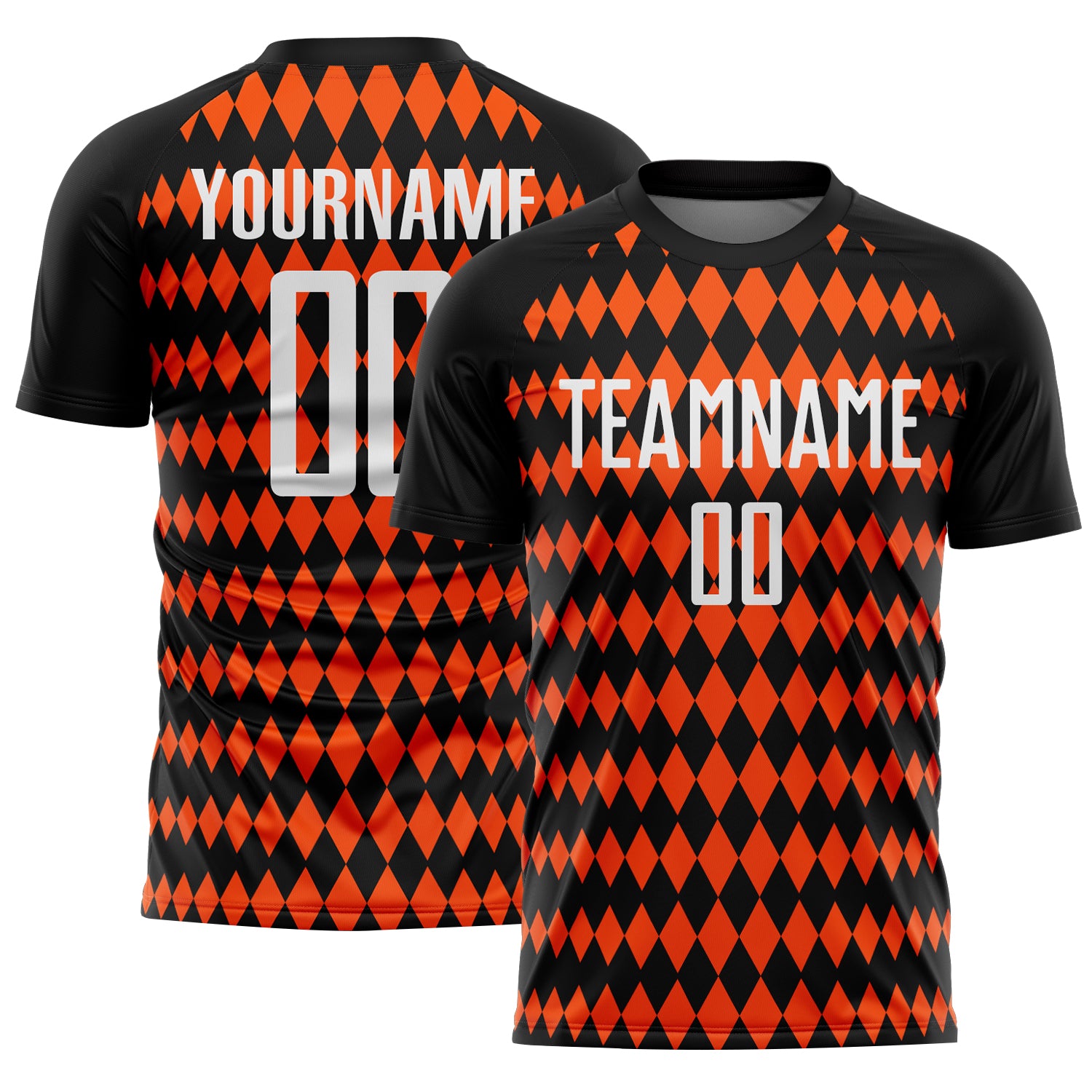 Custom Black White-Orange Diamond Harlequin Check Sports Sublimation Soccer Uniform Jersey