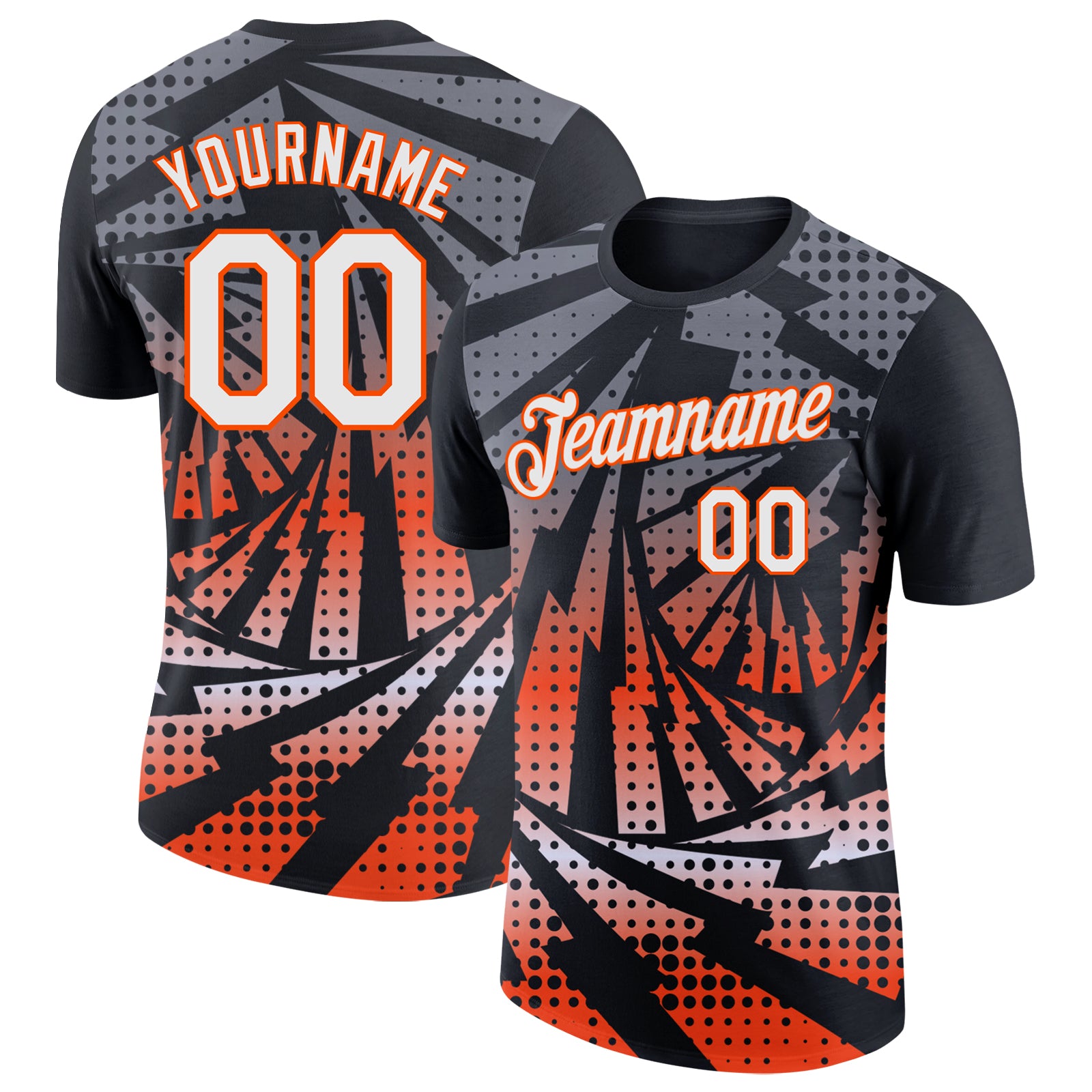 Custom Black White-Orange Lightning Gradient Dot Performance T-Shirt