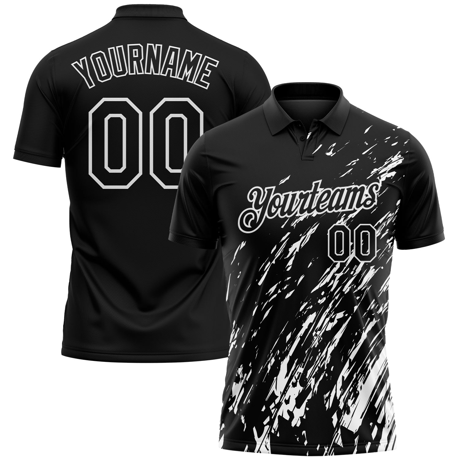Custom Black-White Paint Stroke Grunge Streak Performance Polo Shirt