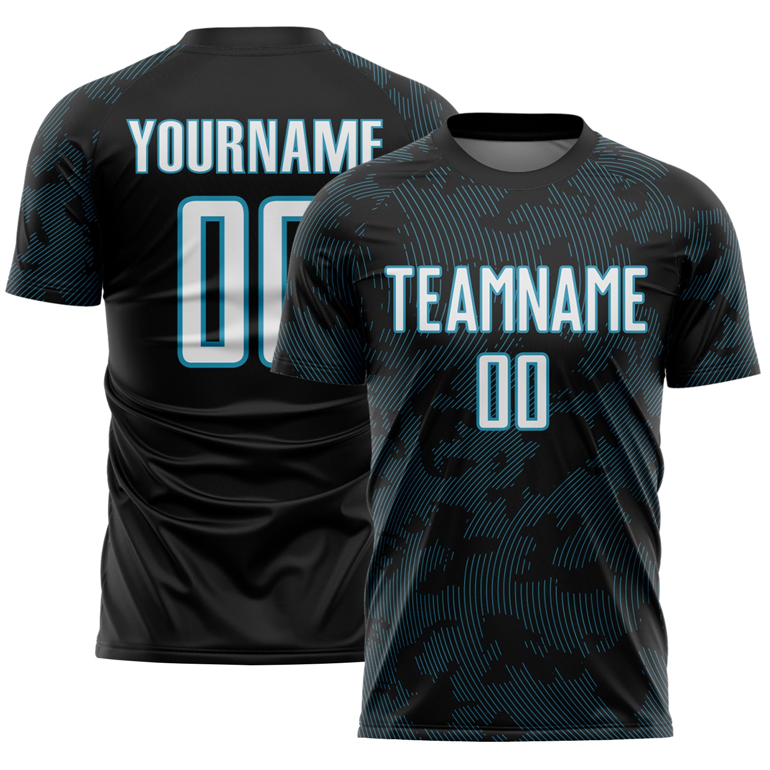 Custom Black White-Panther Blue Curve Lines Sublimation Soccer Uniform Jersey