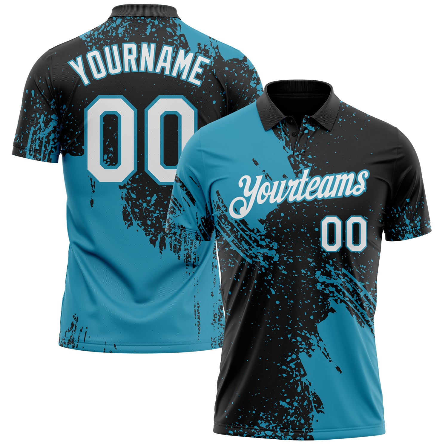 Custom Black White-Panther Blue Distressed Scratch Brush Stroke Performance Polo Shirt