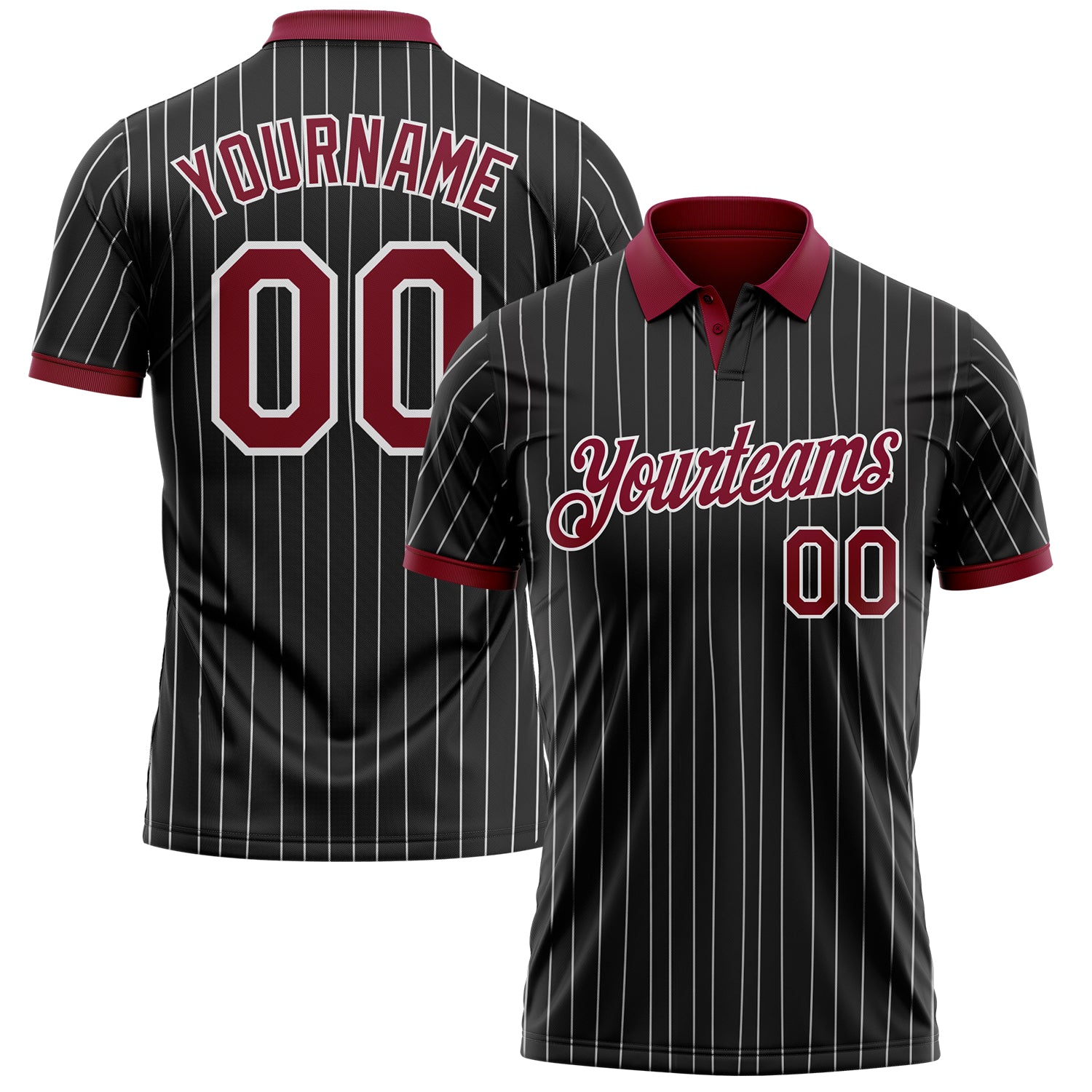 Custom Black White Pinstripe-Crimson Performance Polo Shirt
