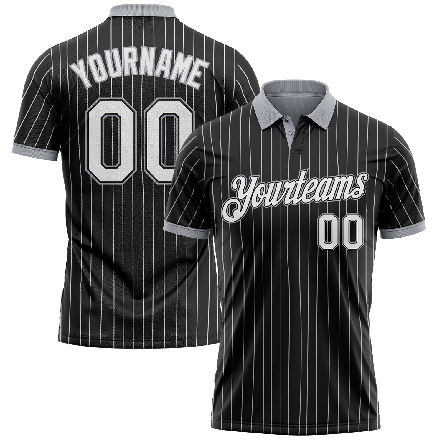 Custom Black White Pinstripe-Gray Performance Polo Shirt