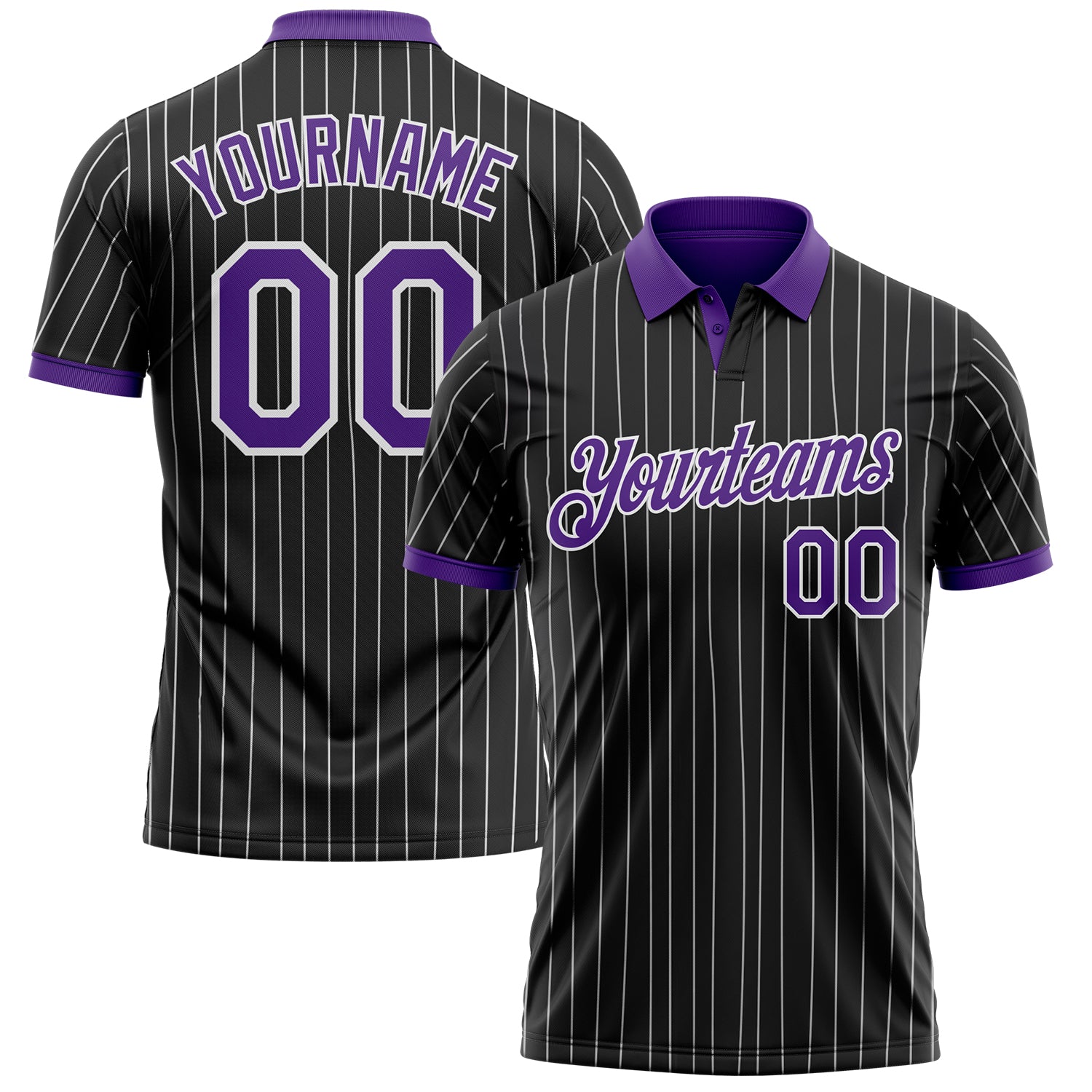 Custom Black White Pinstripe-Purple Performance Polo Shirt