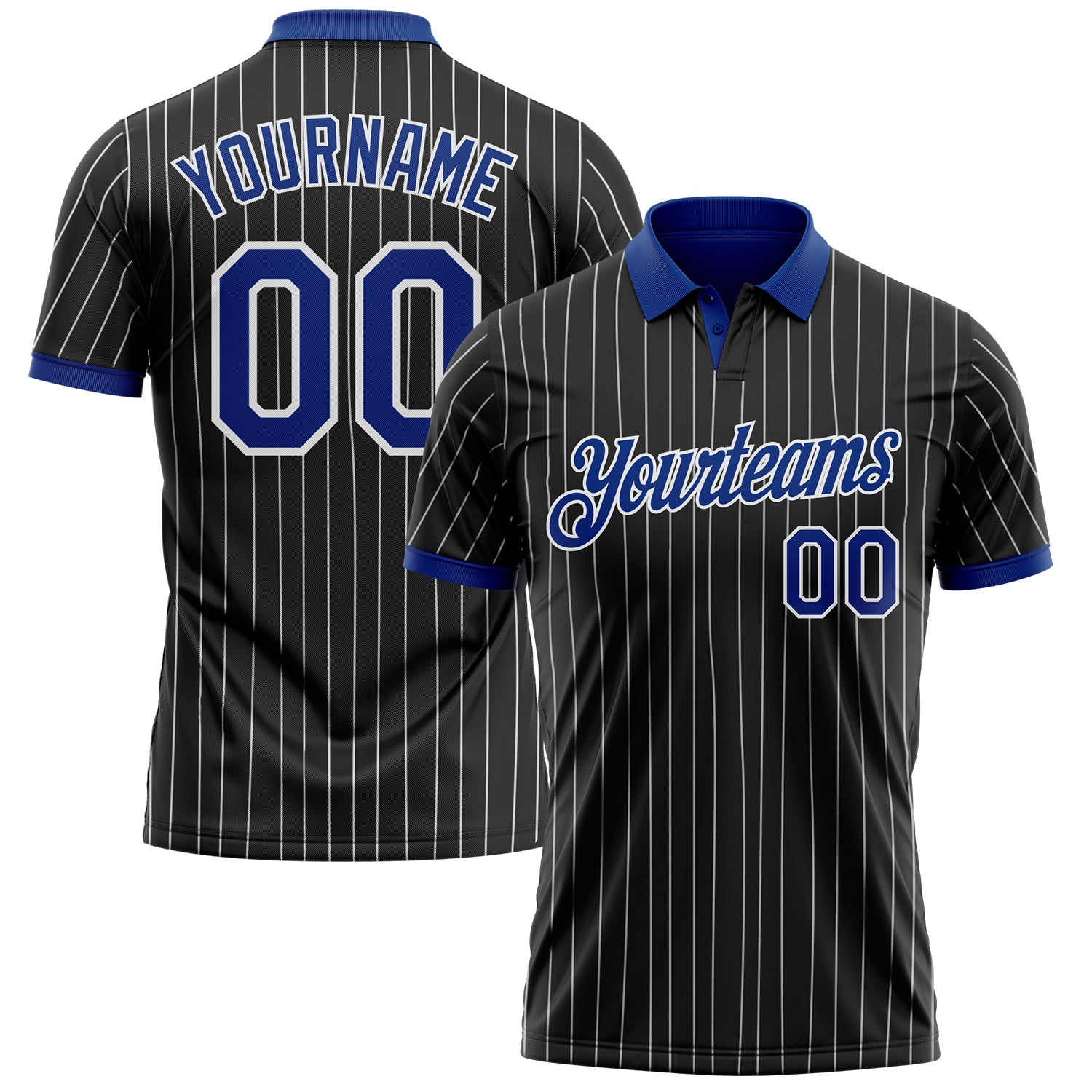 Custom Black White Pinstripe-Royal Performance Polo Shirt