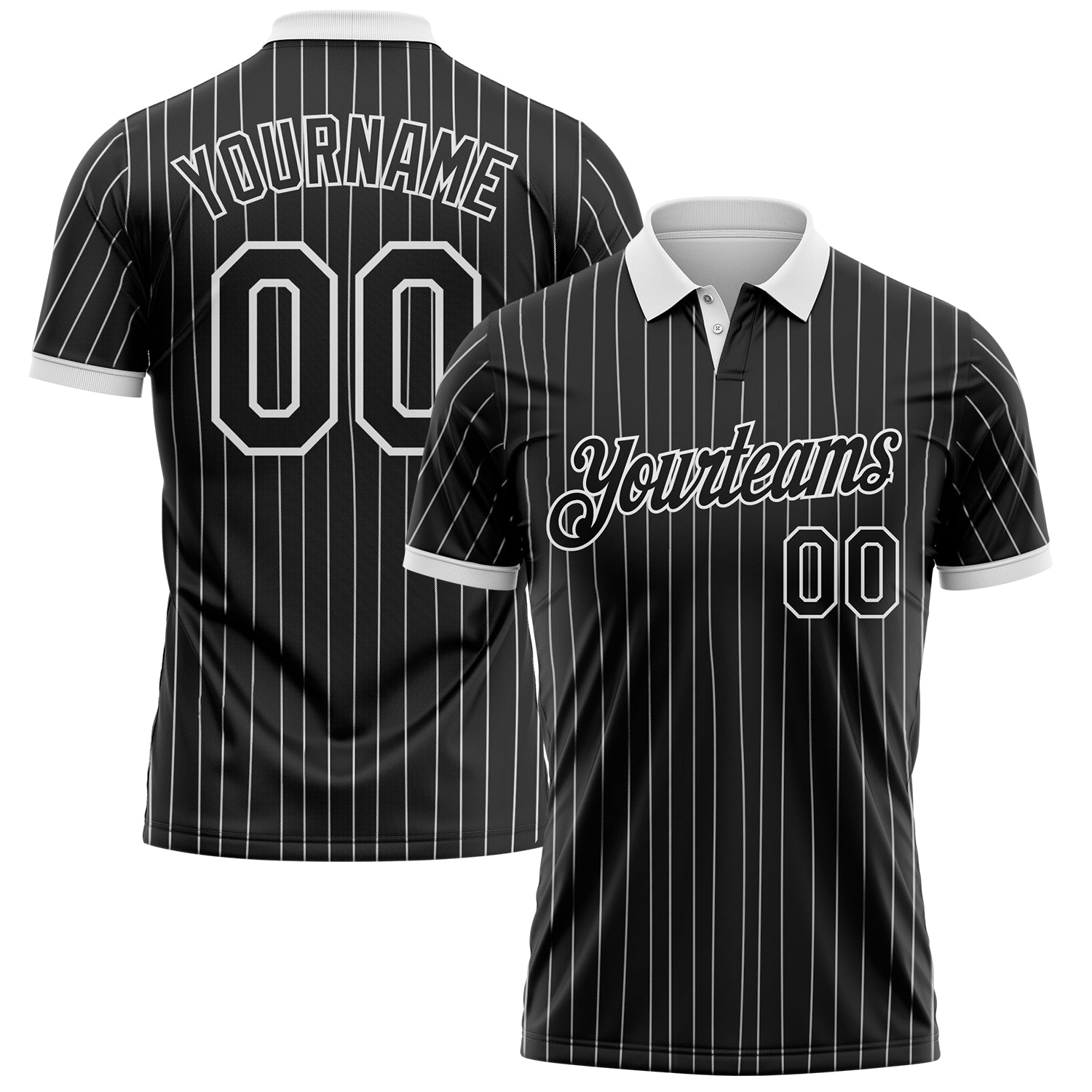 Custom Black White Pinstripe-White Performance Polo Shirt