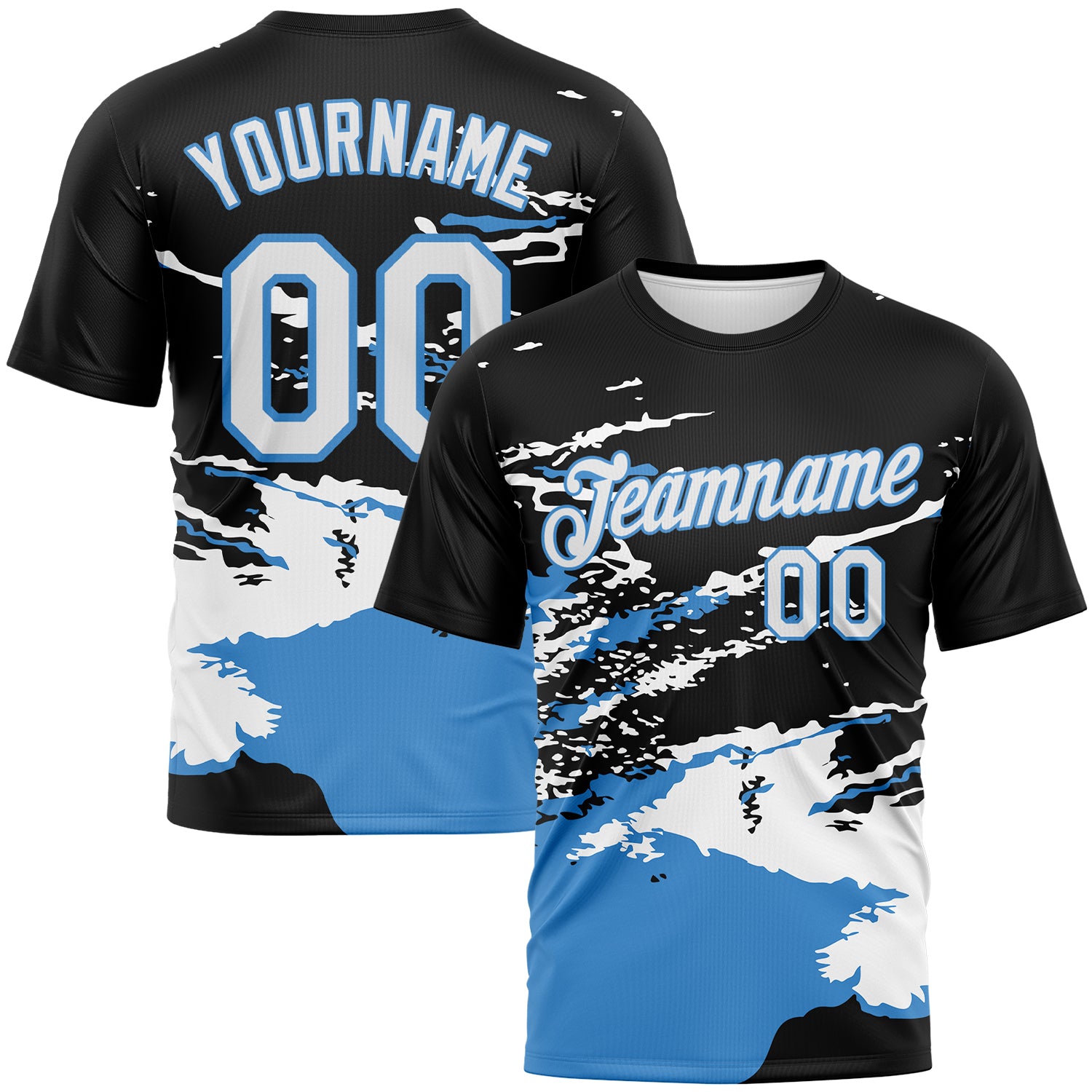 Custom Black White-Powder Blue 3D Pattern Splash Performance T-Shirt