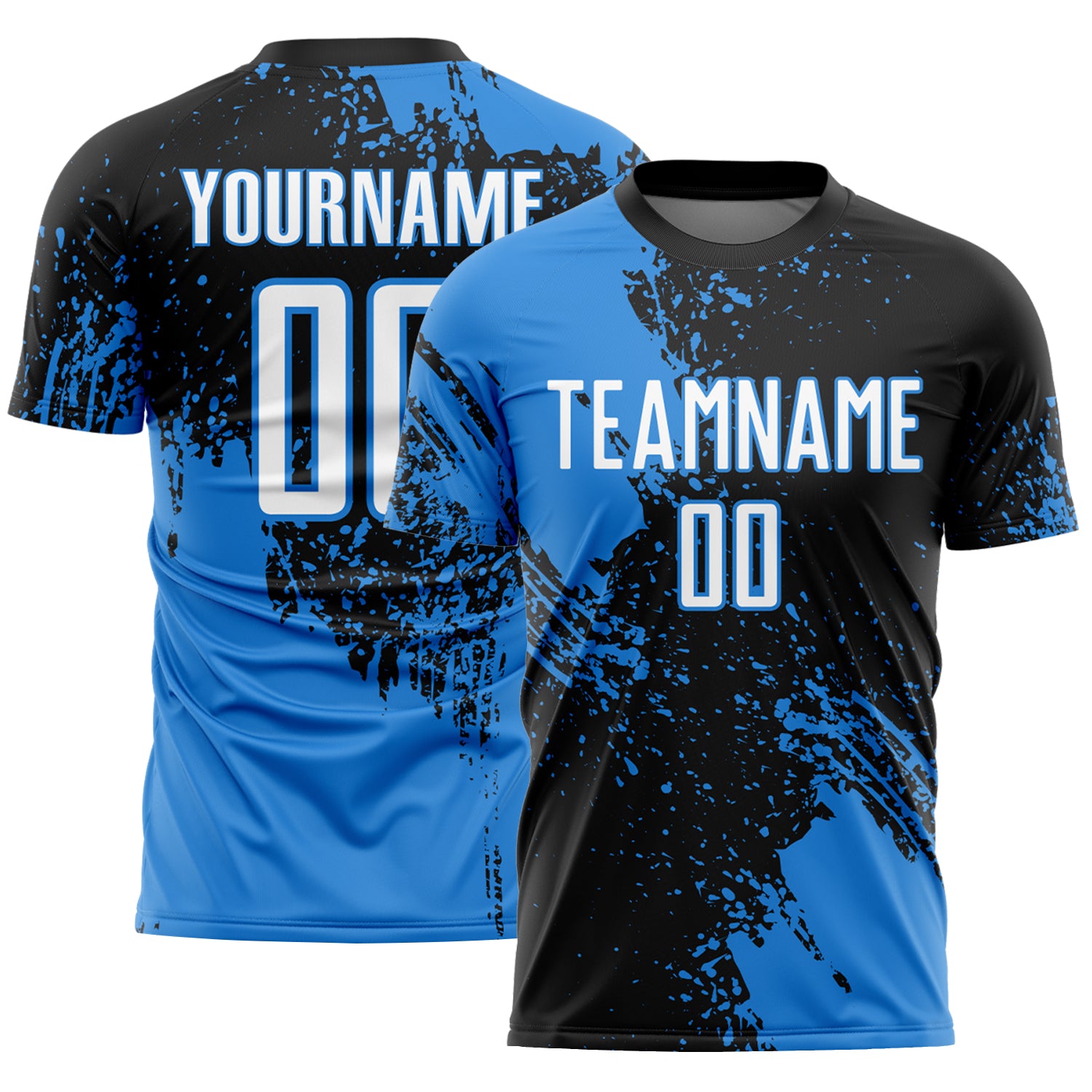 Custom Black White-Powder Blue Abstract Brush Stroke Sports Sublimation Soccer Uniform Jersey