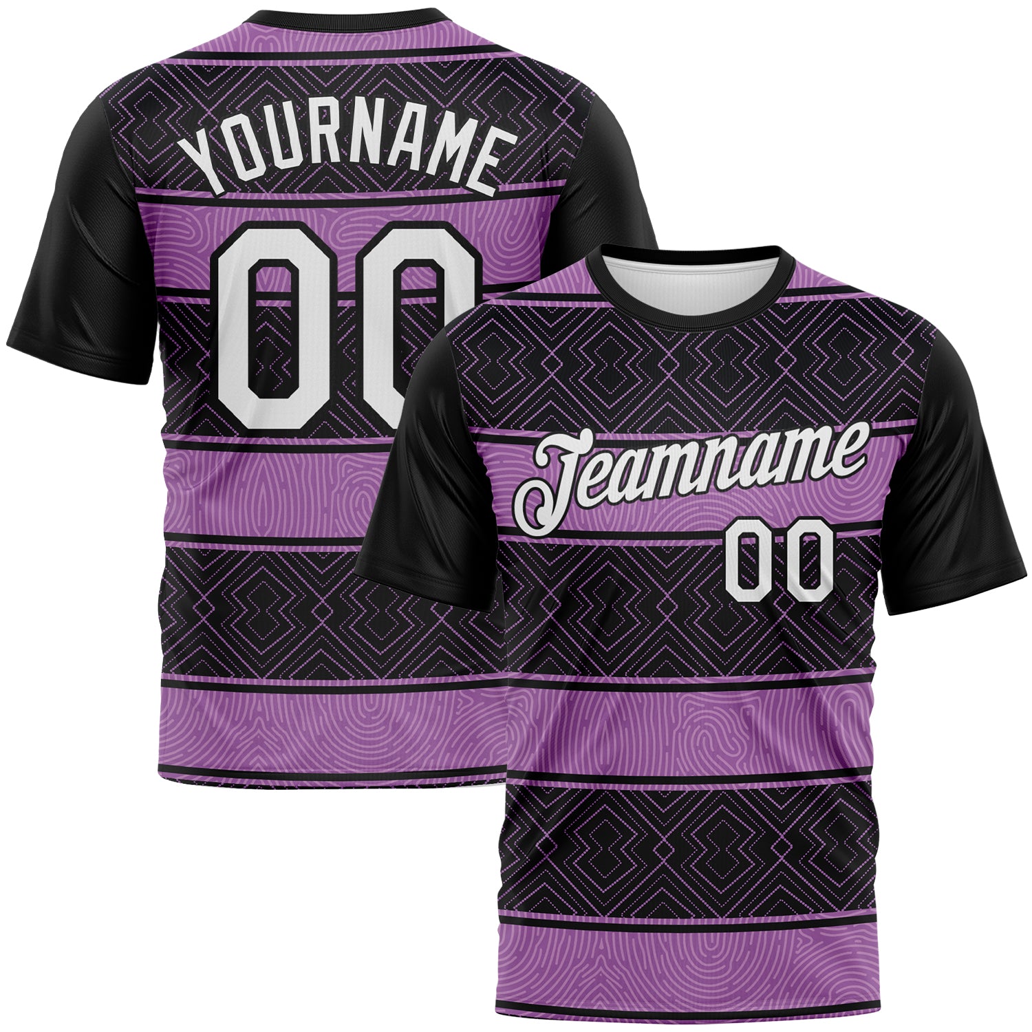 Custom Black White-Purple 3D Pattern Tribal Geometric Horizontal Stripe Performance T-Shirt