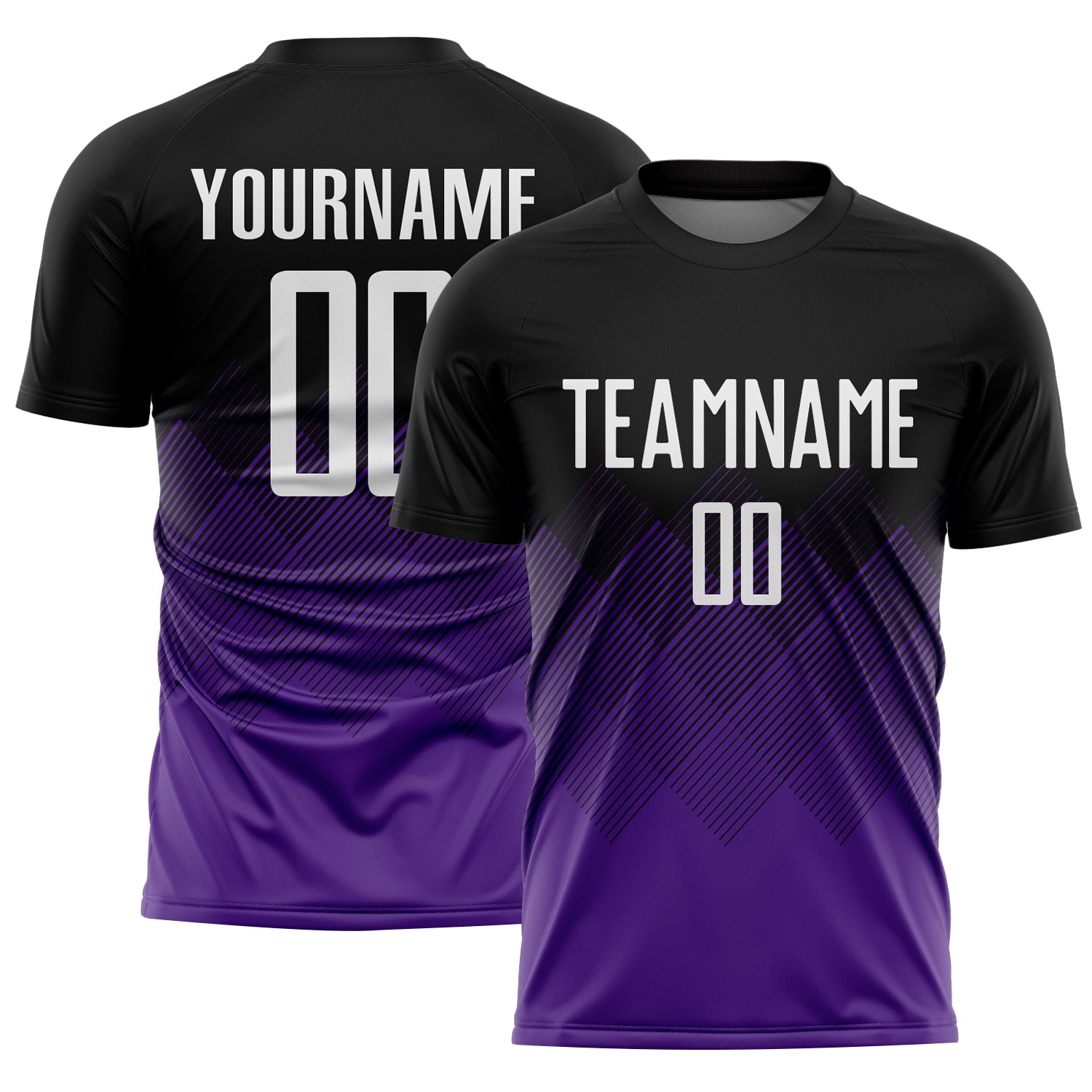 Custom Black White-Purple Gradient Diamond Diagonal Lines Sports Sublimation Soccer Uniform Jersey
