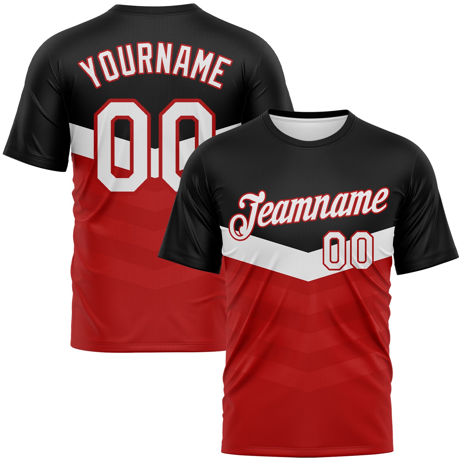 Custom Black White-Red 3D Pattern Chevron Stripe Fade Effect Performance T-Shirt