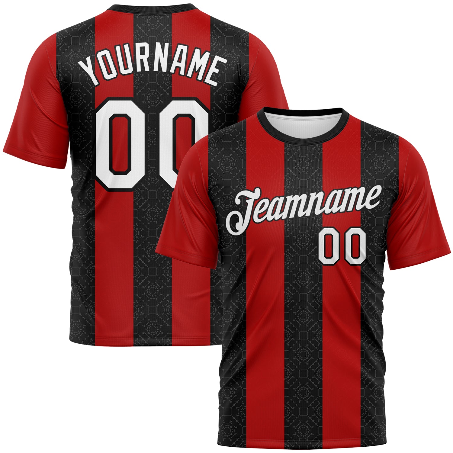 Custom Black White-Red 3D Pattern Vertical Stripe Geometric Performance T-Shirt