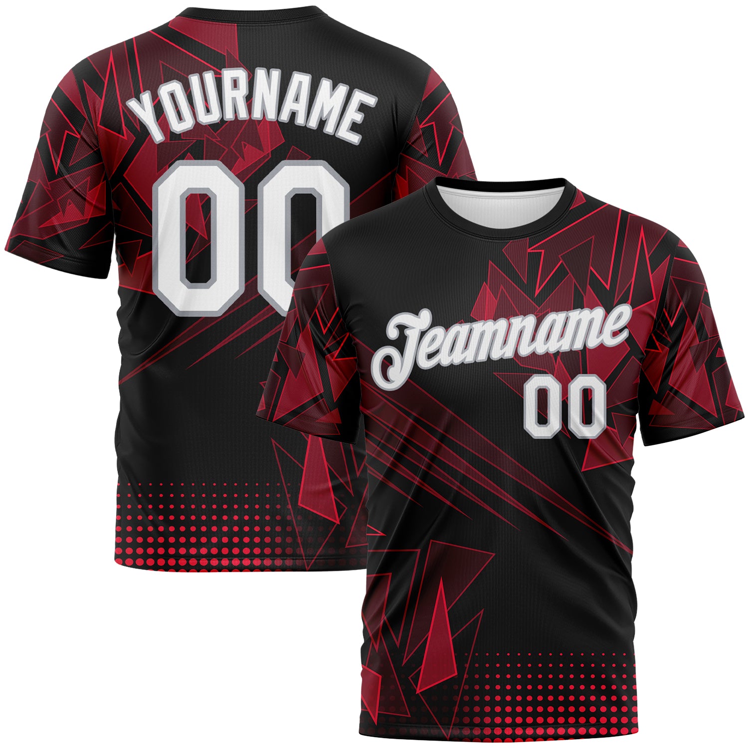 Custom Black White Red-Gray 3D Pattern Abstract Geometric Shattered Angular Performance T-Shirt
