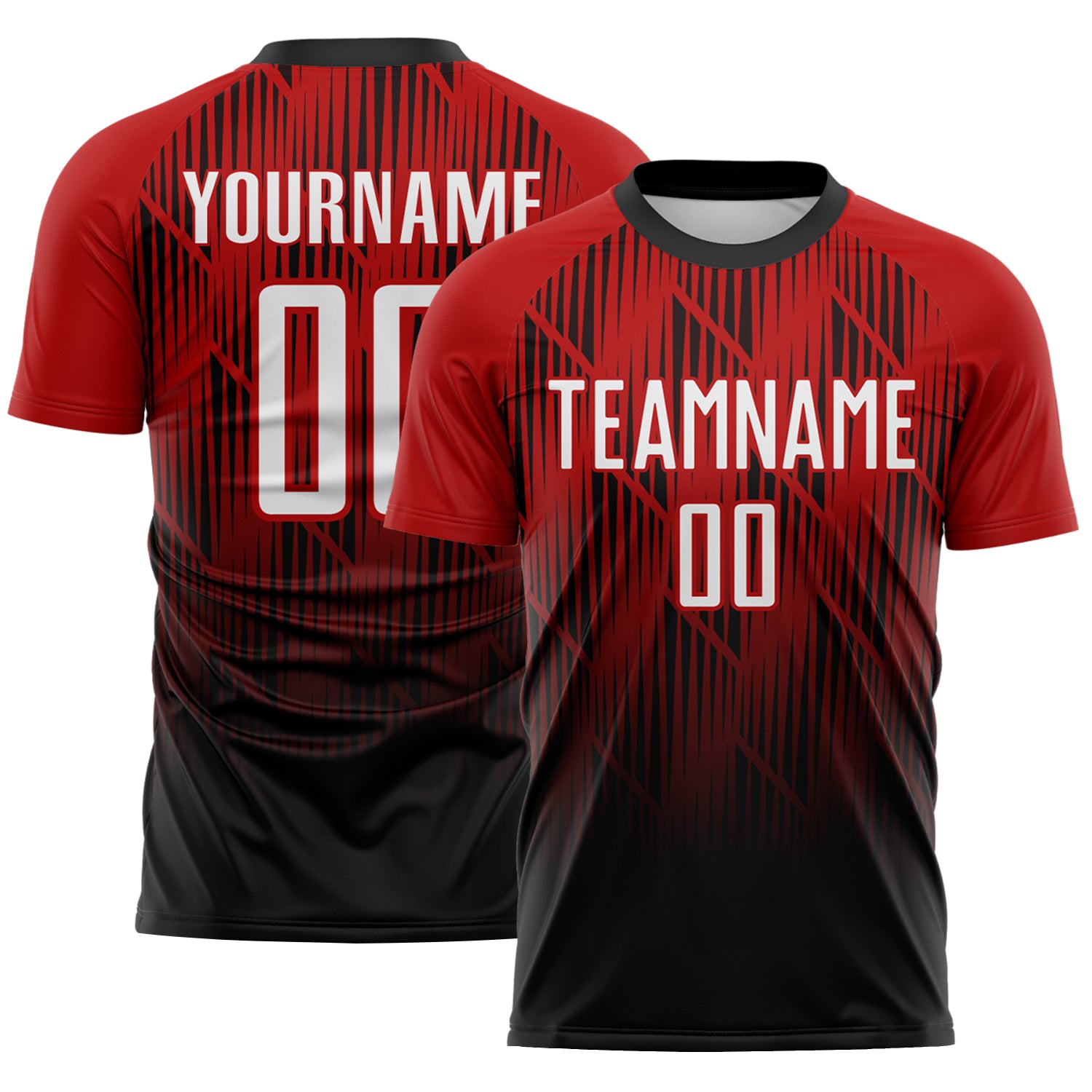 Custom Black White-Red Spiked Sharp Lines Gradient Sublimation Soccer Uniform Jersey